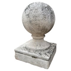 Large Carved Stone Gate Pier pillar Sphere Ball Finial on pedestal base Antiques