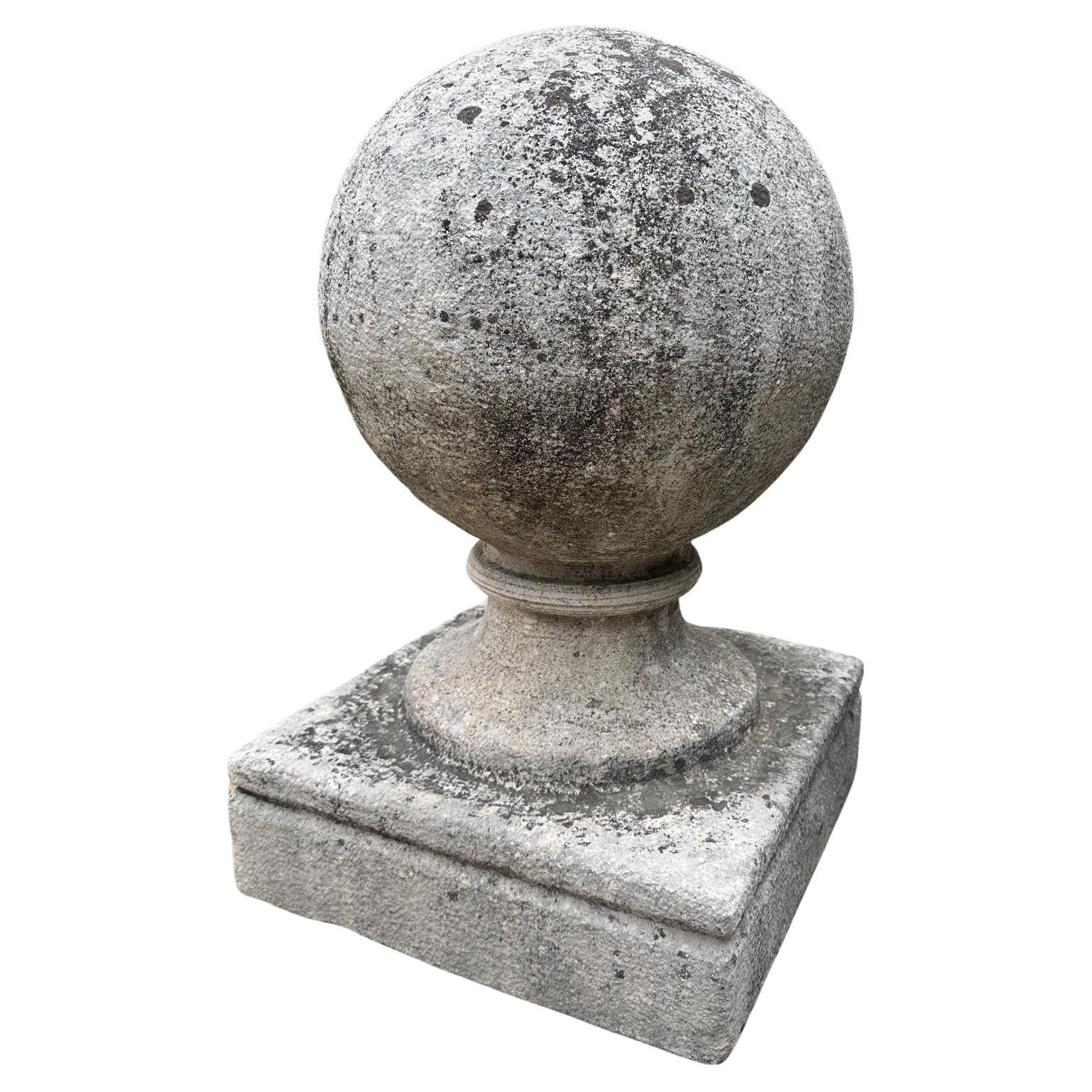 Large Carved Stone Gate Pier pillar Sphere Ball Finial on pedestal base Antiques