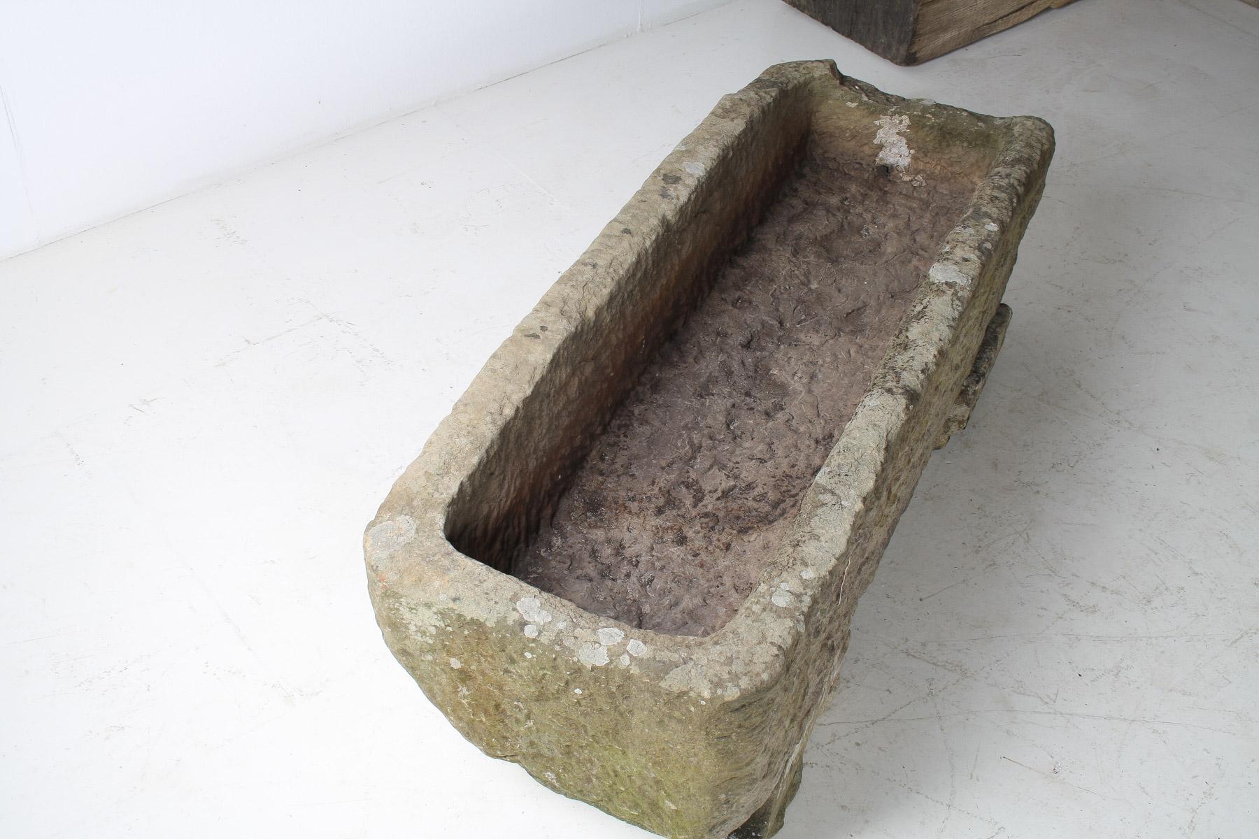Large Carved Stone Rectangular Trough English Garden Feature Planter on Pedestal For Sale 4