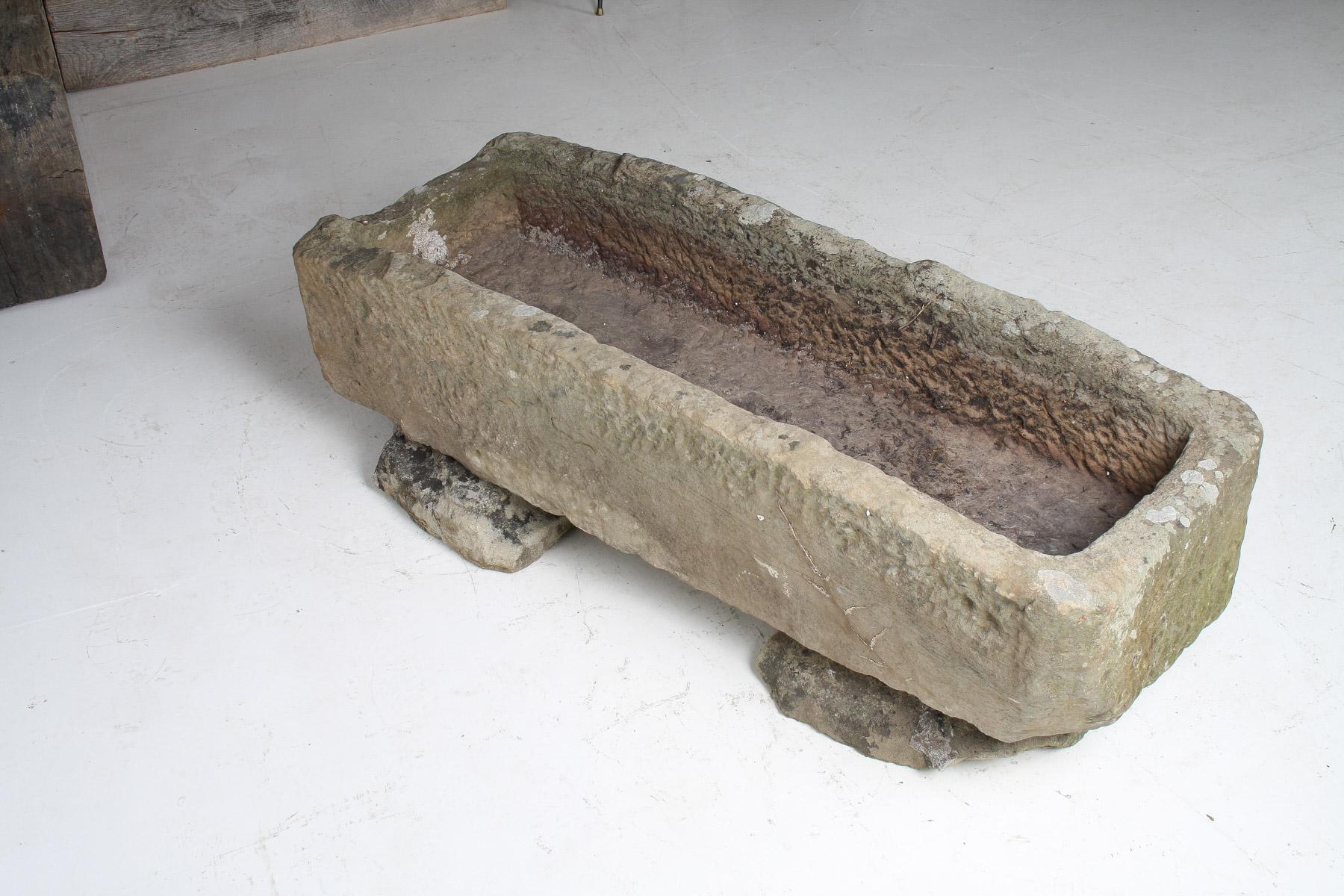 Large Carved Stone Rectangular Trough English Garden Feature Planter on Pedestal For Sale 5