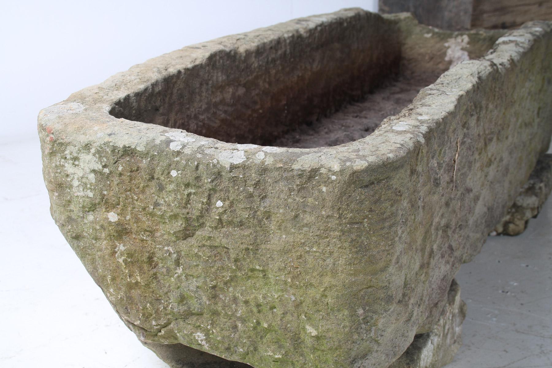 Large Carved Stone Rectangular Trough English Garden Feature Planter on Pedestal For Sale 6