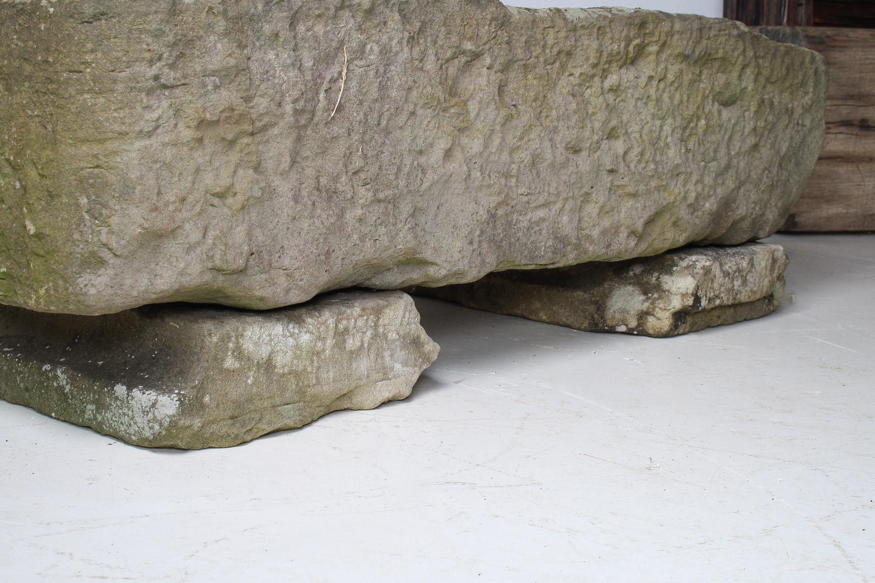 Large Carved Stone Rectangular Trough English Garden Feature Planter on Pedestal For Sale 8