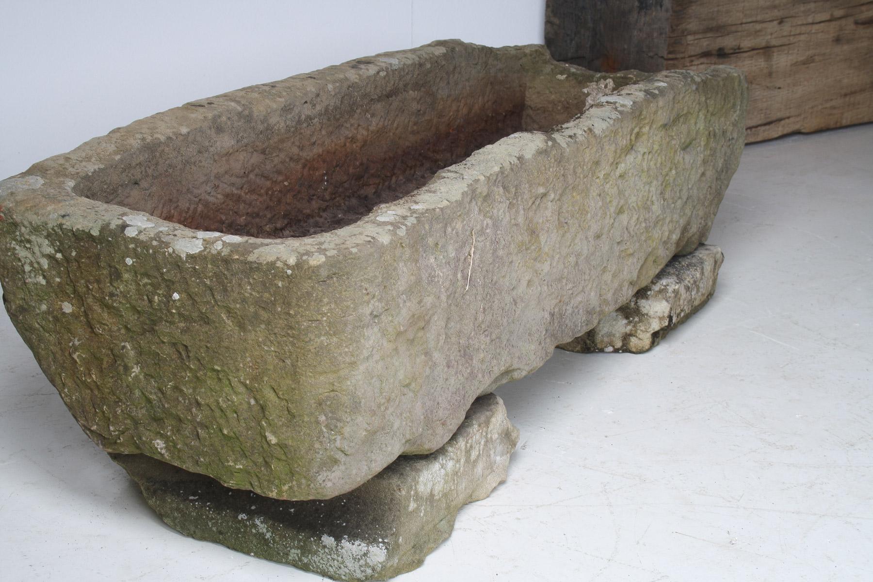 Large Carved Stone Rectangular Trough English Garden Feature Planter on Pedestal For Sale 9