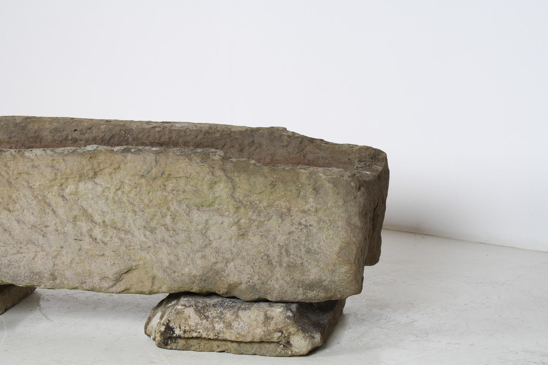 Large Carved Stone Rectangular Trough English Garden Feature Planter on Pedestal For Sale 10
