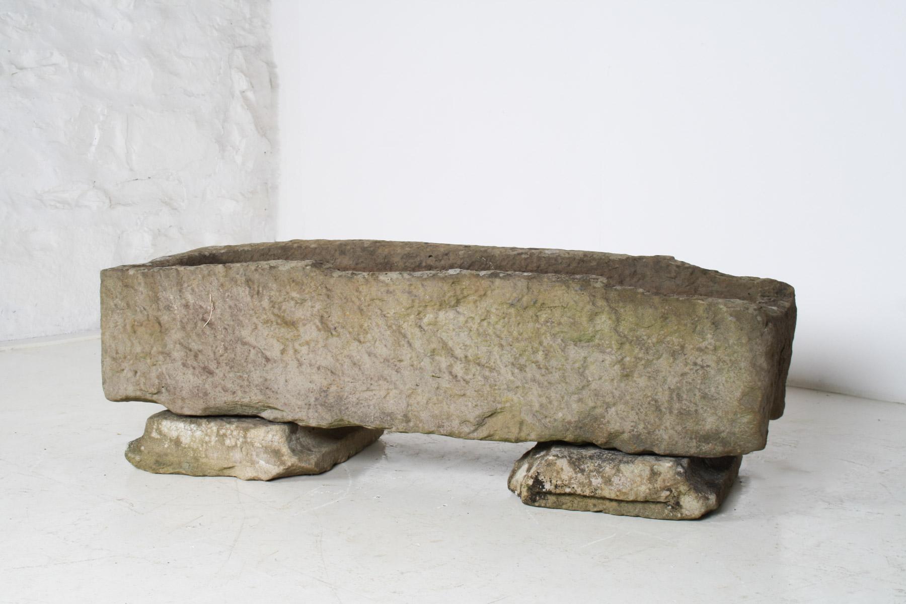 Large Carved Stone Rectangular Trough English Garden Feature Planter on Pedestal For Sale 11