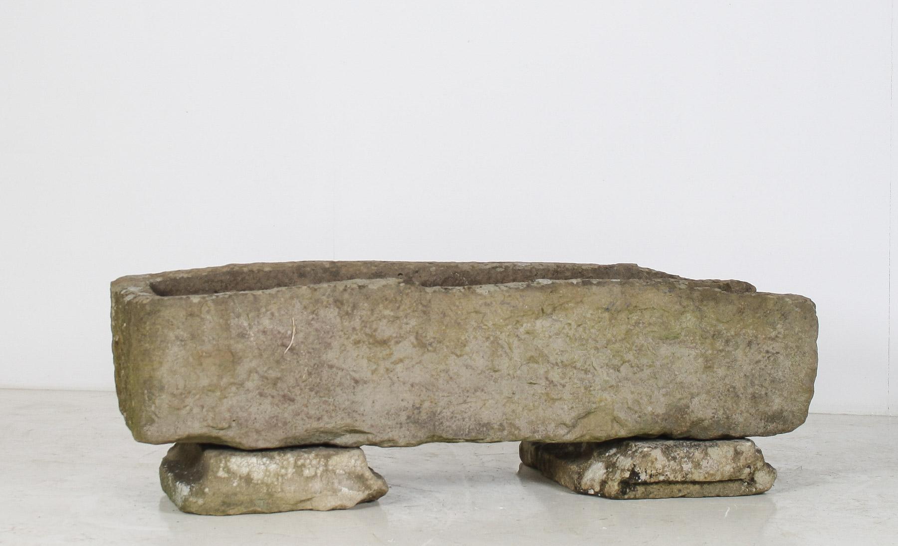 British Large Carved Stone Rectangular Trough English Garden Feature Planter on Pedestal For Sale