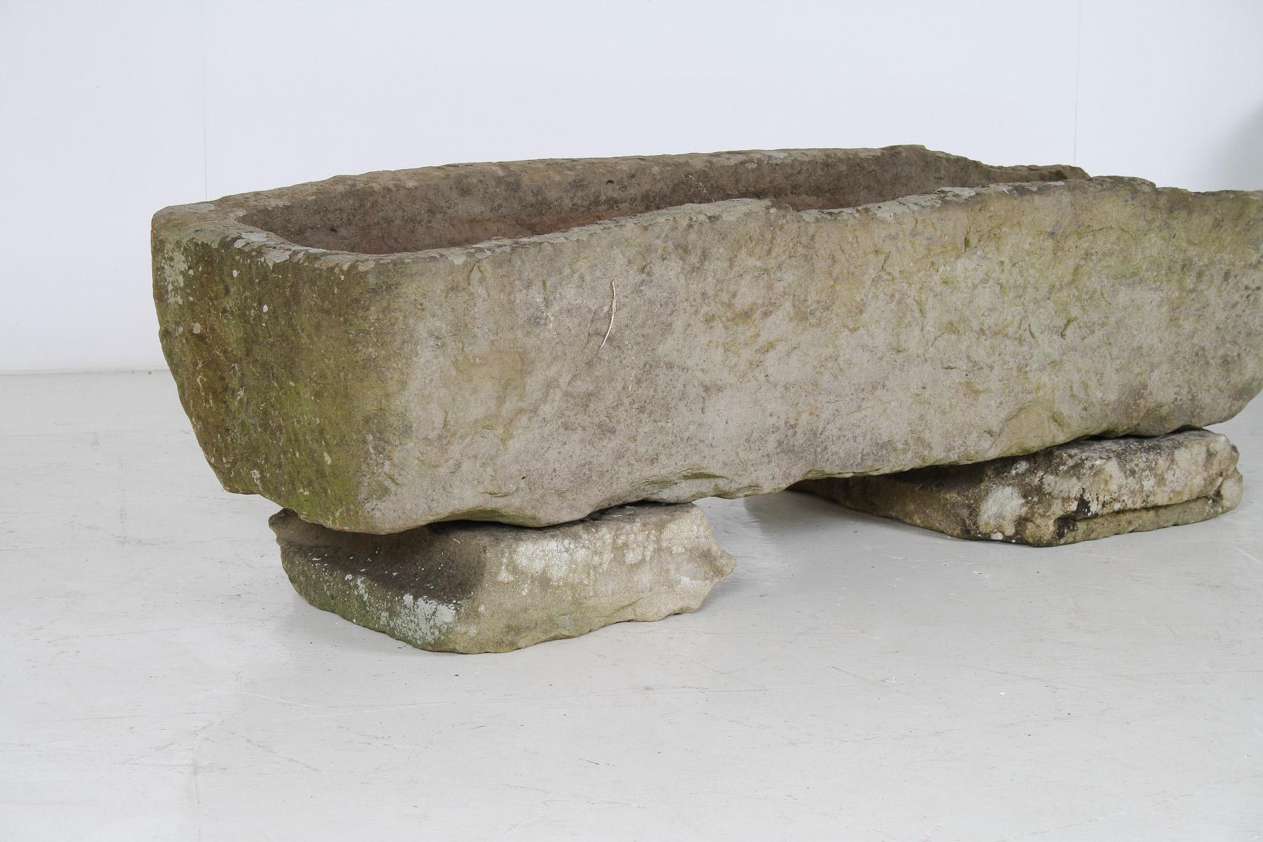 Large Carved Stone Rectangular Trough English Garden Feature Planter on Pedestal In Good Condition For Sale In Llanbrynmair, GB