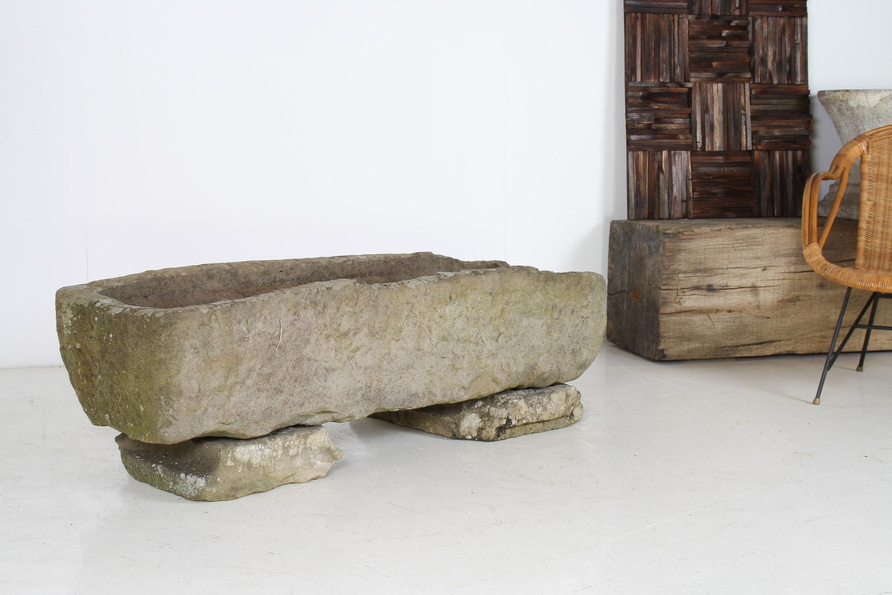 19th Century Large Carved Stone Rectangular Trough English Garden Feature Planter on Pedestal For Sale