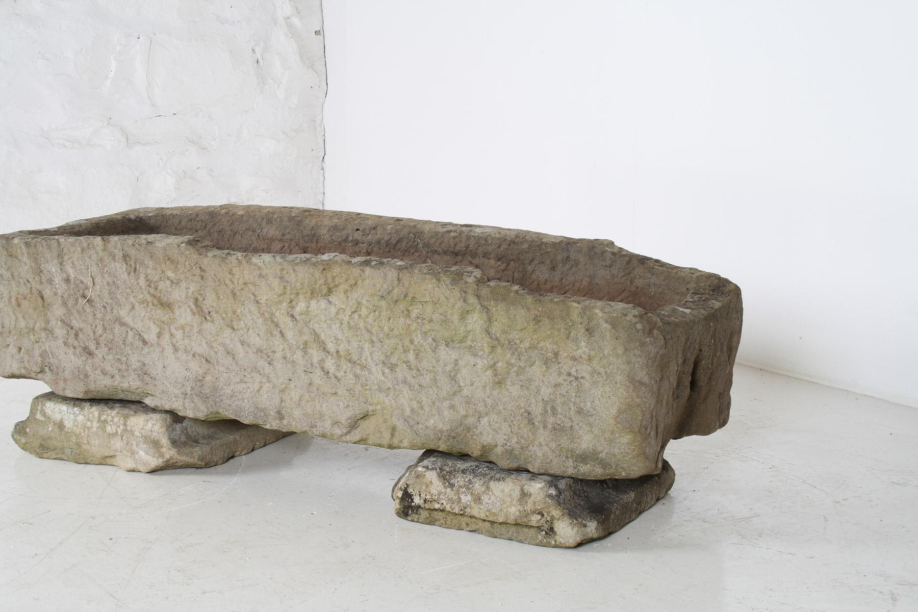 Large Carved Stone Rectangular Trough English Garden Feature Planter on Pedestal For Sale 2