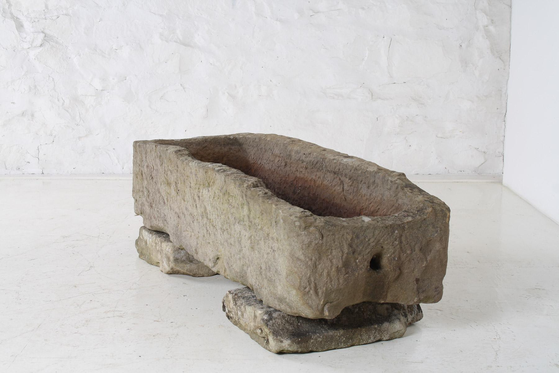 Large Carved Stone Rectangular Trough English Garden Feature Planter on Pedestal For Sale 3