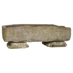 Gran Jardinera Rectangular de Piedra Tallada para Jardín Inglés con Pedestal