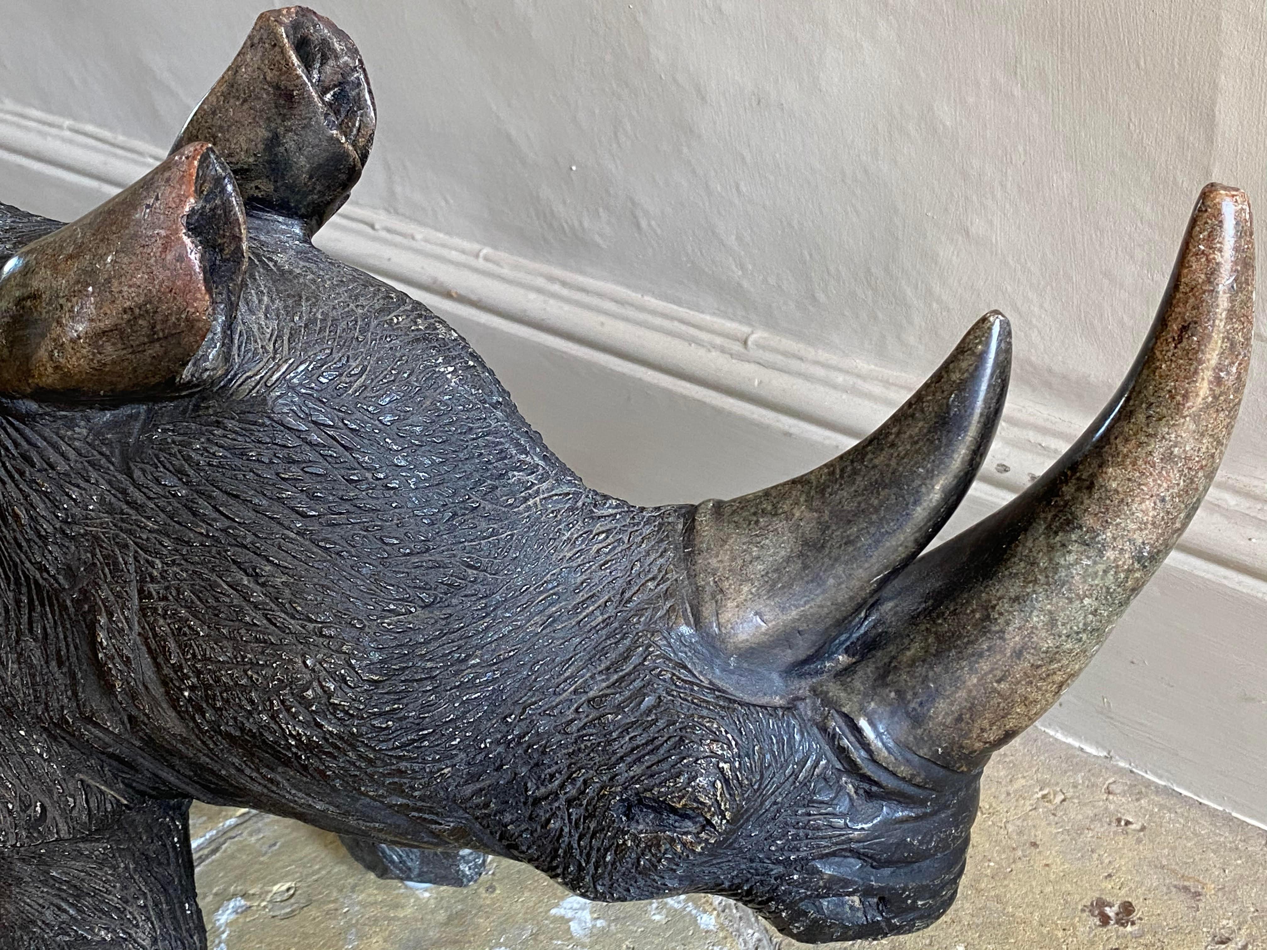 European Large Carved Stone Rhino Sculpture For Sale