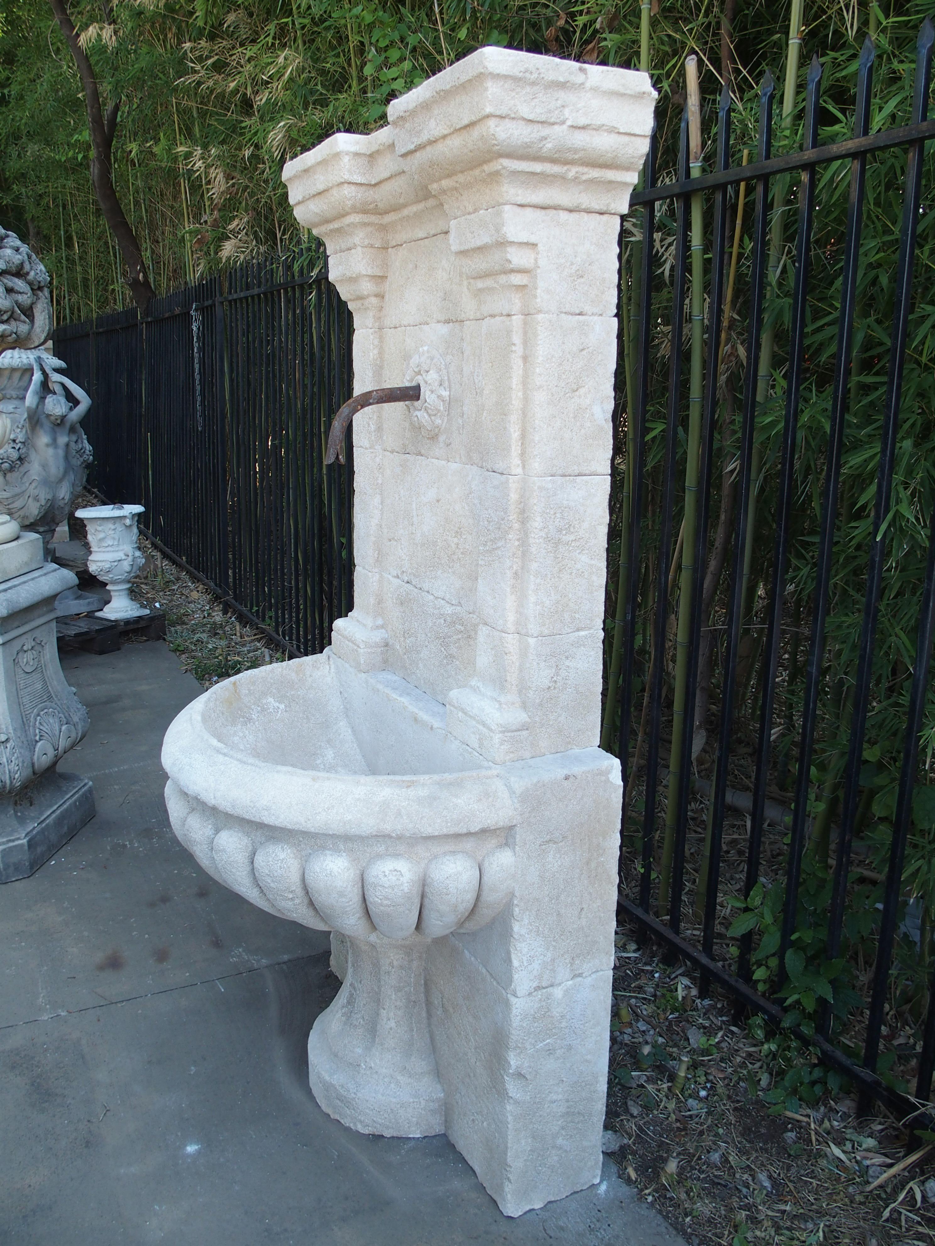 Hand-Carved Large Carved Stone Wall Fountain from France