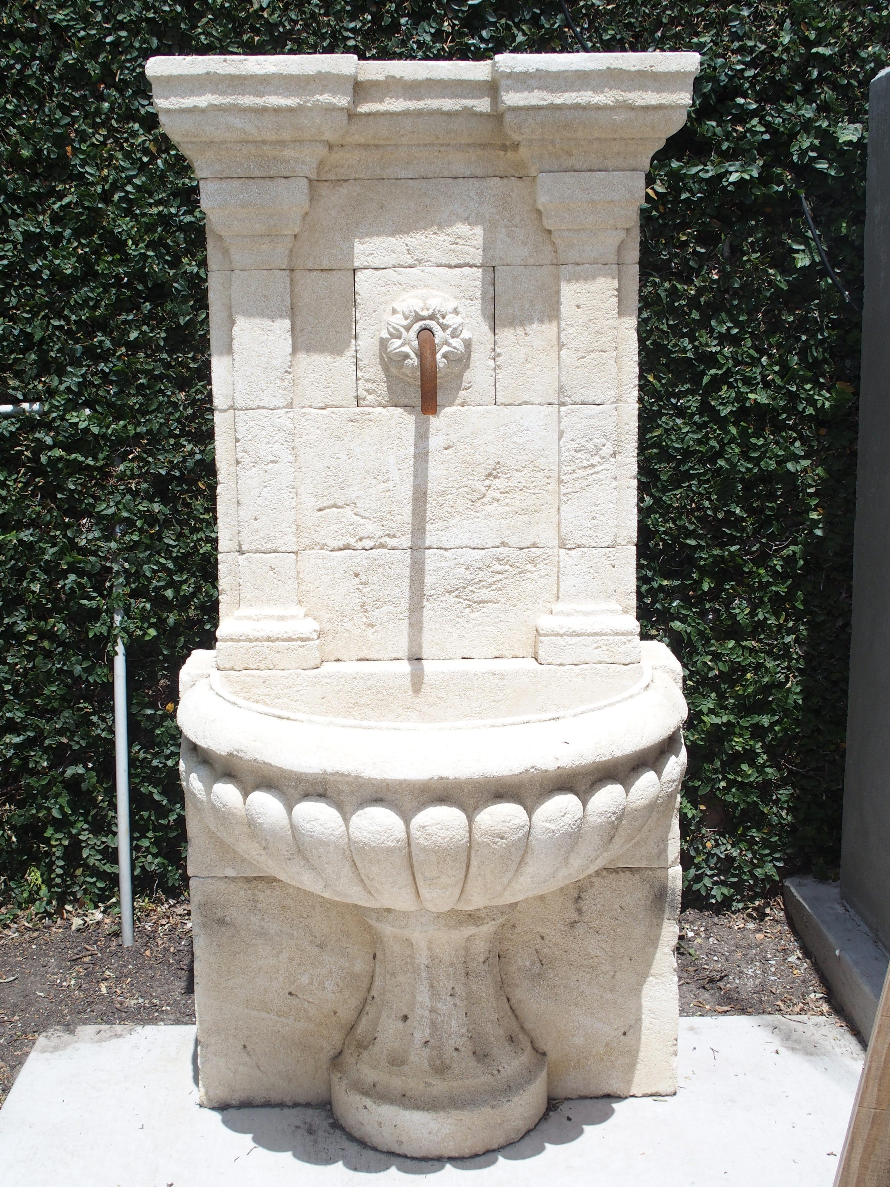Contemporary Large Carved Stone Wall Fountain from France