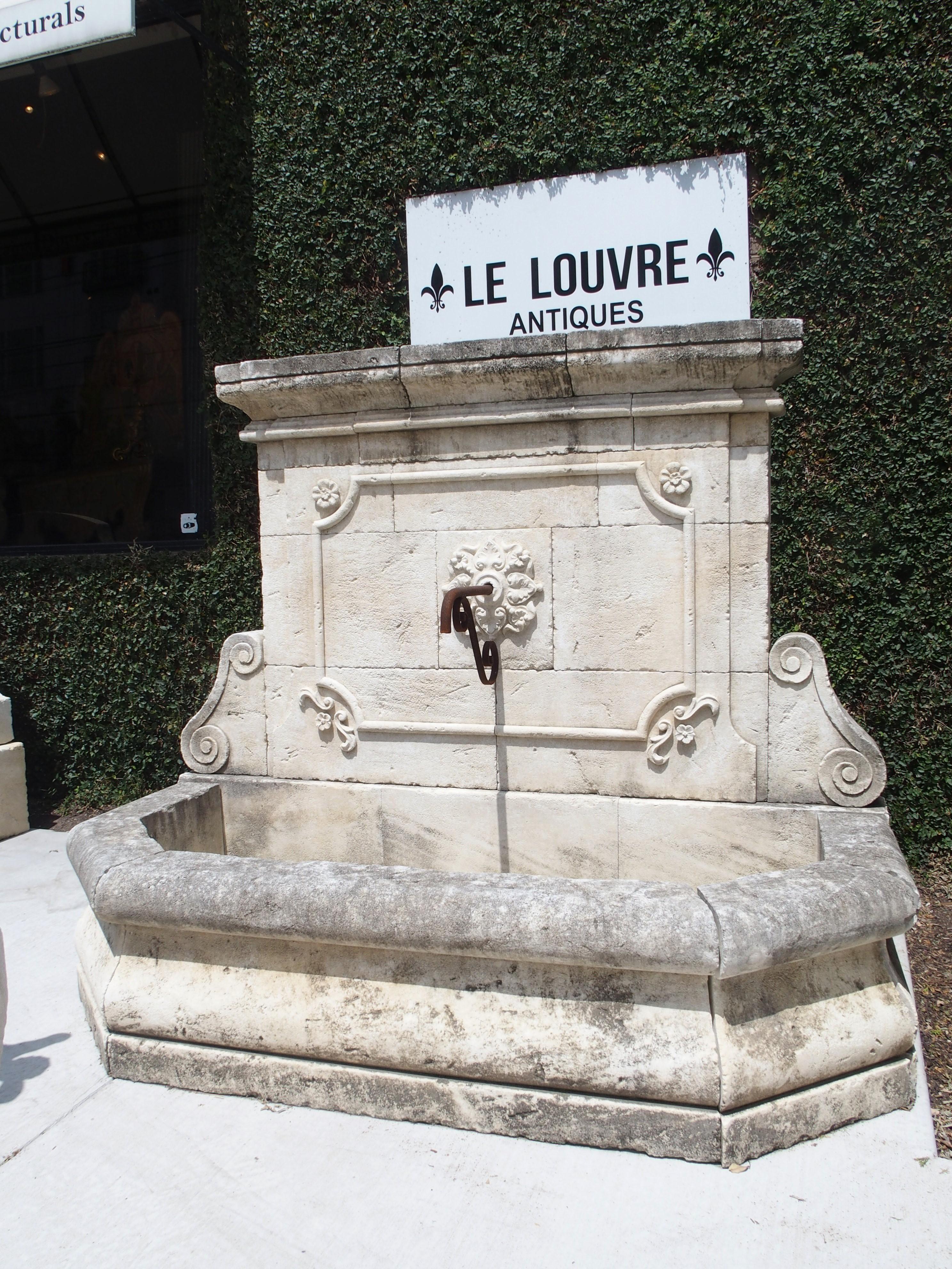Contemporary Large Carved Stone Wall Fountain from the South of France