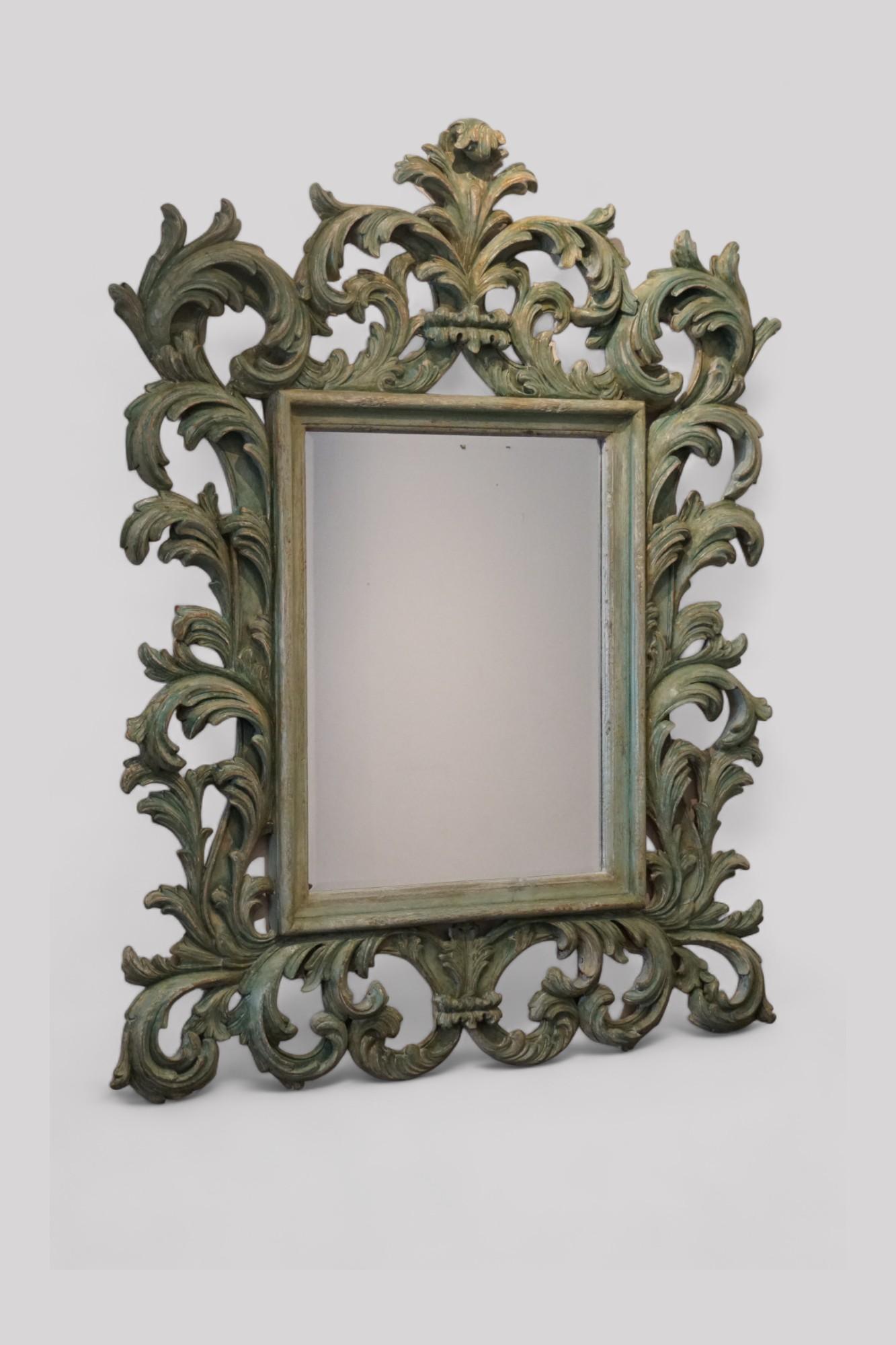 Hand-Carved Large carved teak Florentine mirror For Sale