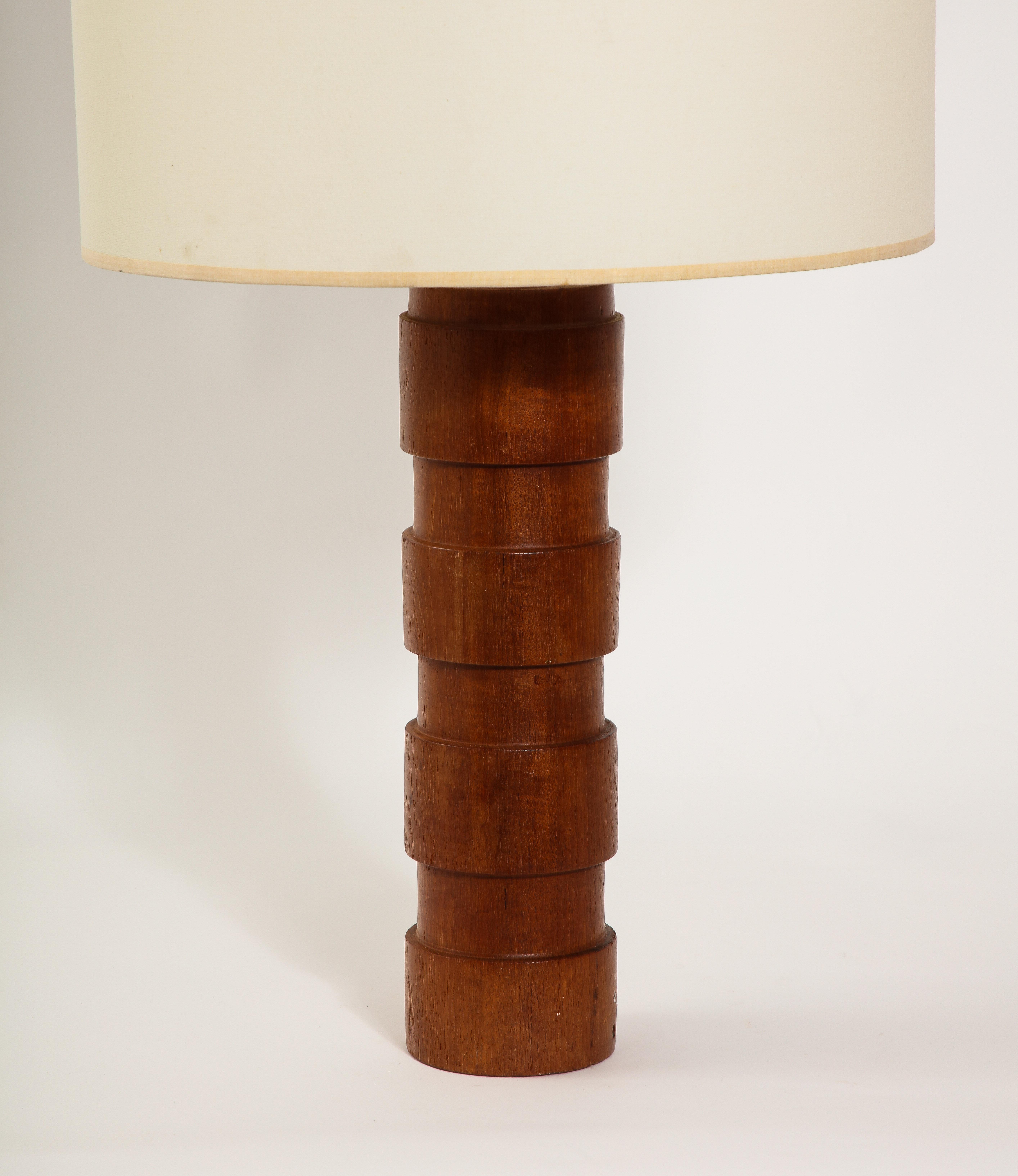 Mid-Century Modern Large Carved Teak Lamps. Sweden 1960's For Sale