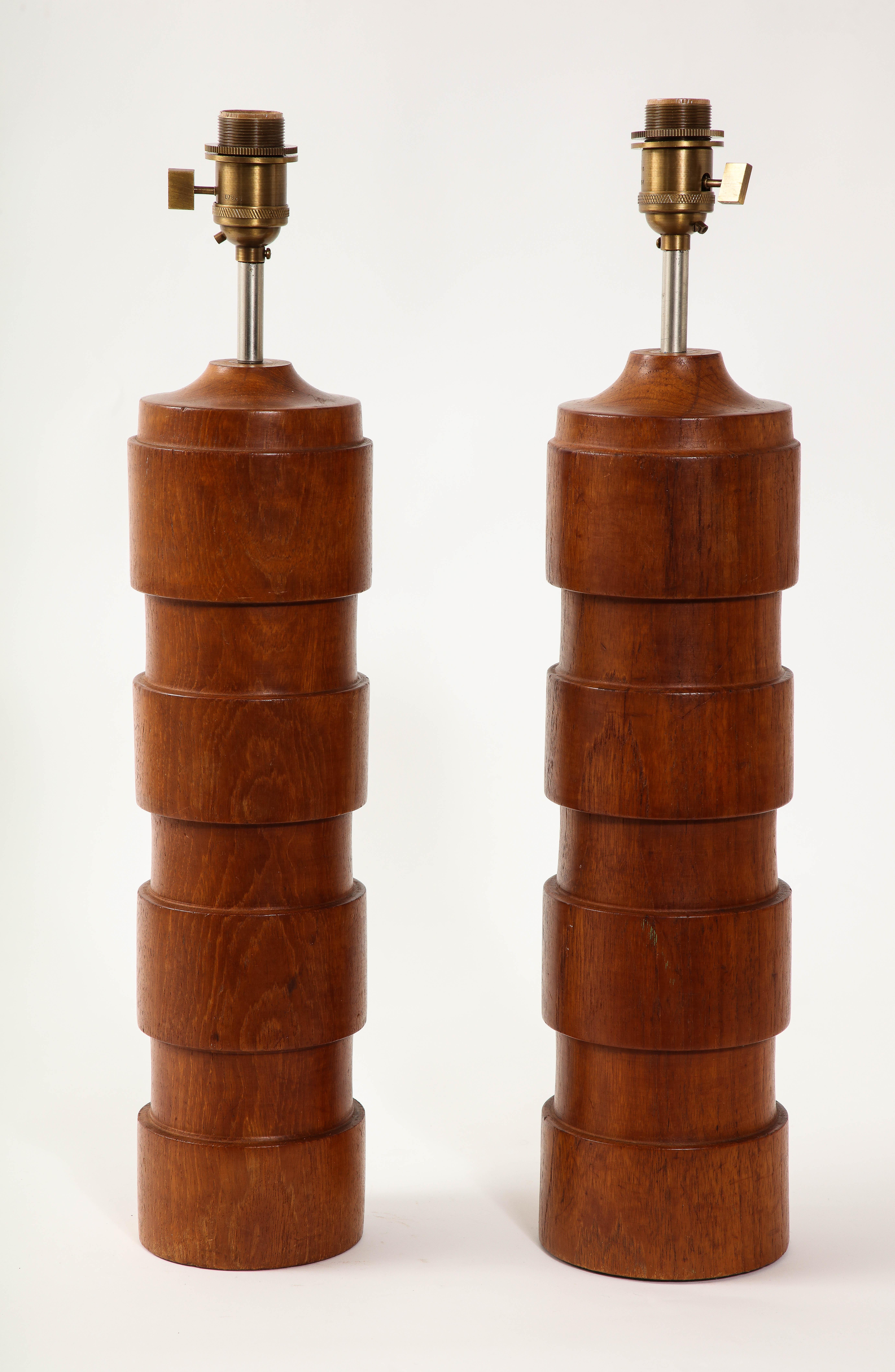 Large Carved Teak Lamps. Sweden 1960's In Good Condition For Sale In New York, NY