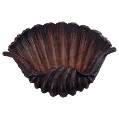 Large Carved Teak Shell-Shaped Bowl