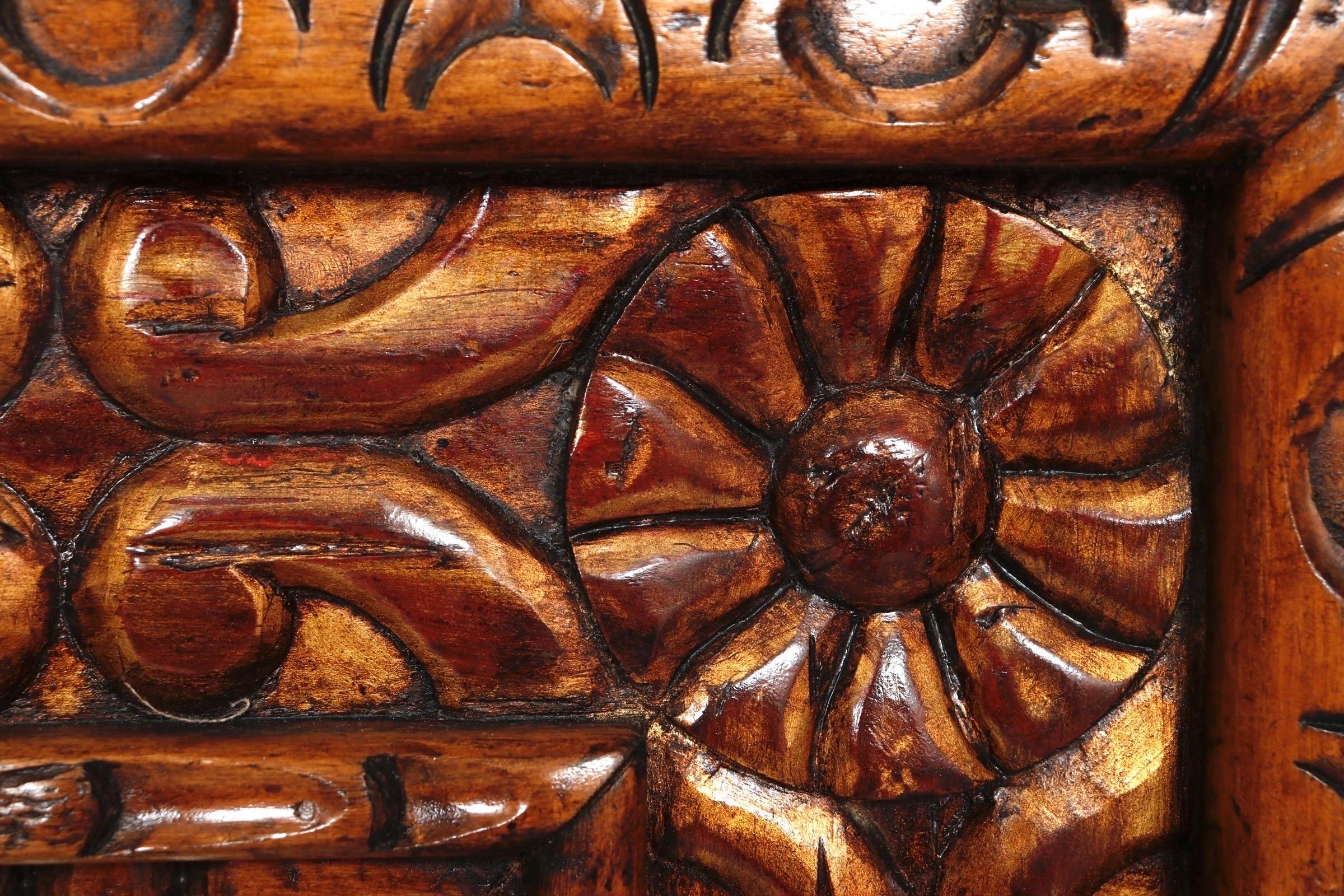 Large Carved Teak Wall Mirror In Good Condition For Sale In Bradenton, FL