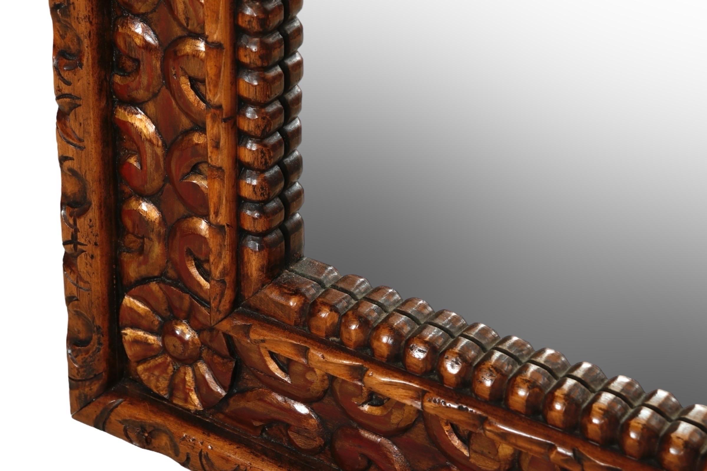 20th Century Large Carved Teak Wall Mirror For Sale
