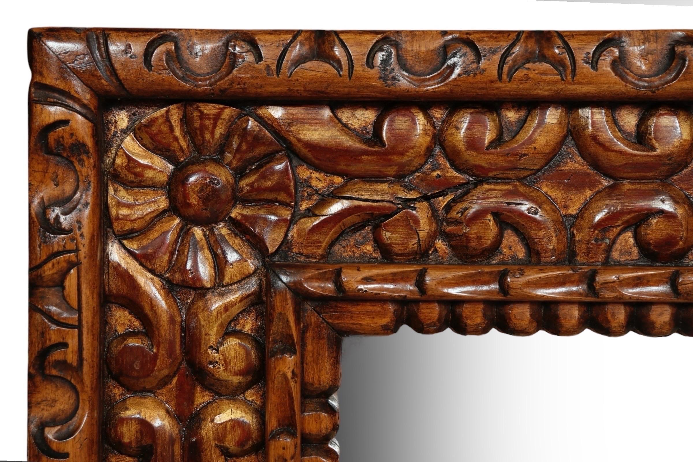 Large Carved Teak Wall Mirror For Sale 1