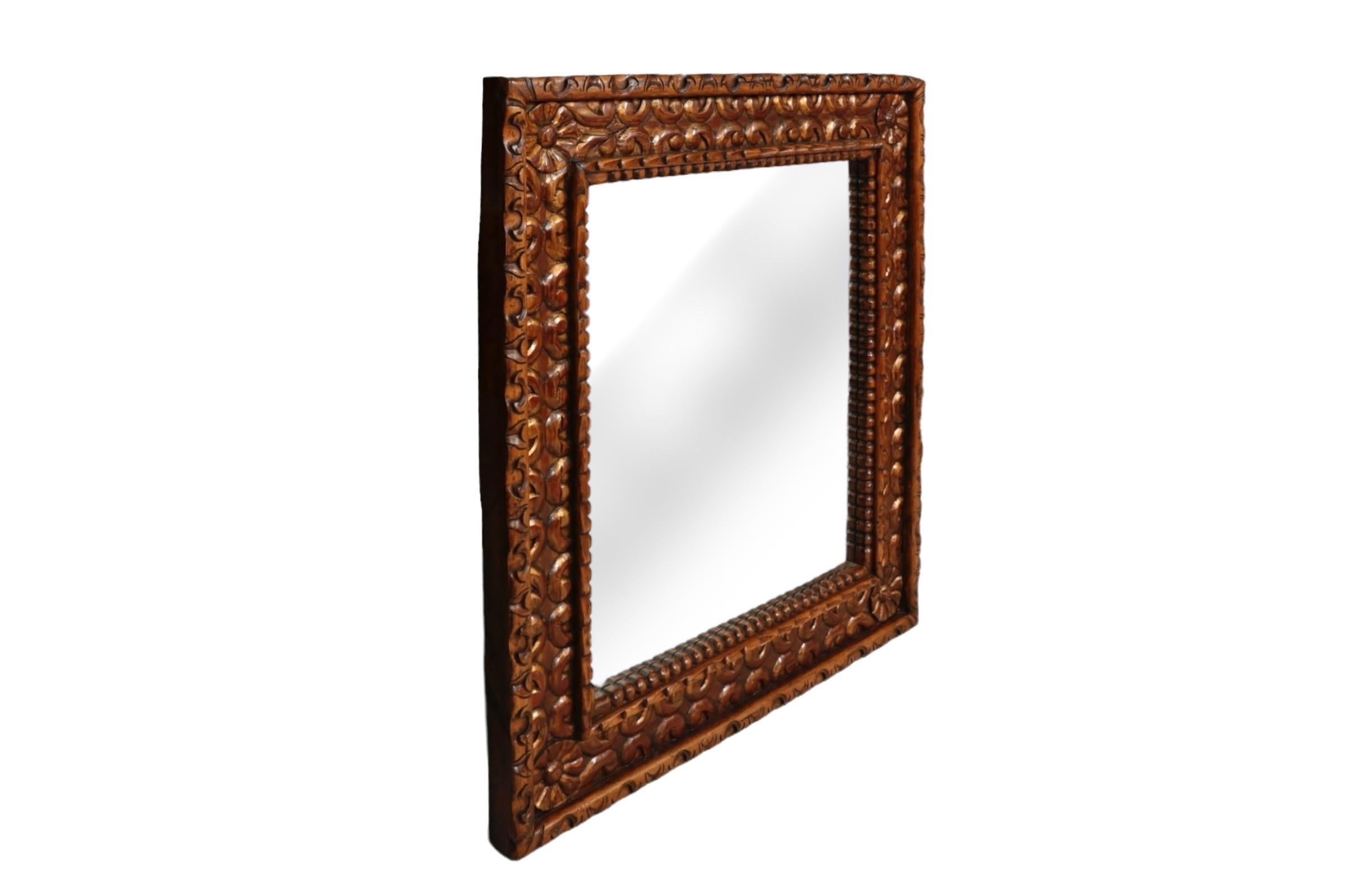 Large Carved Teak Wall Mirror For Sale 2