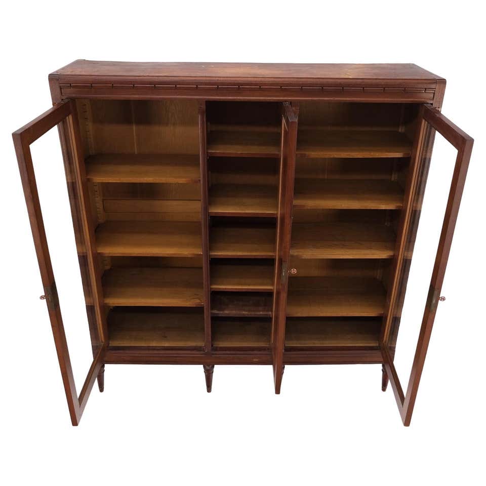 Antique Carved Oak Glass Front Locking Bookcase at 1stDibs