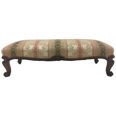Large Carved Walnut and Upholstered French Bench