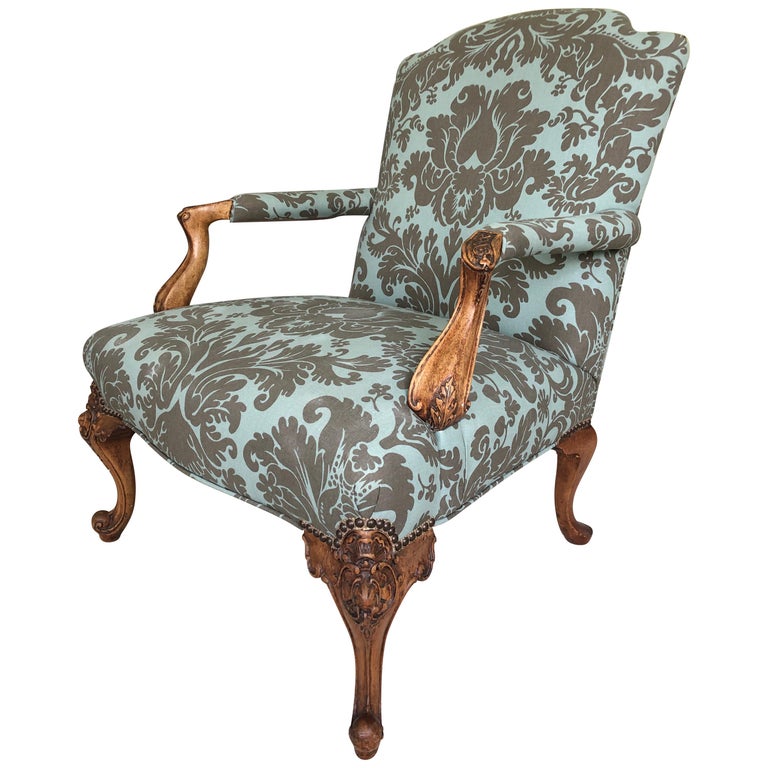 Large Carved Walnut and Upholstered French Fauteuil Club Chair at 1stDibs