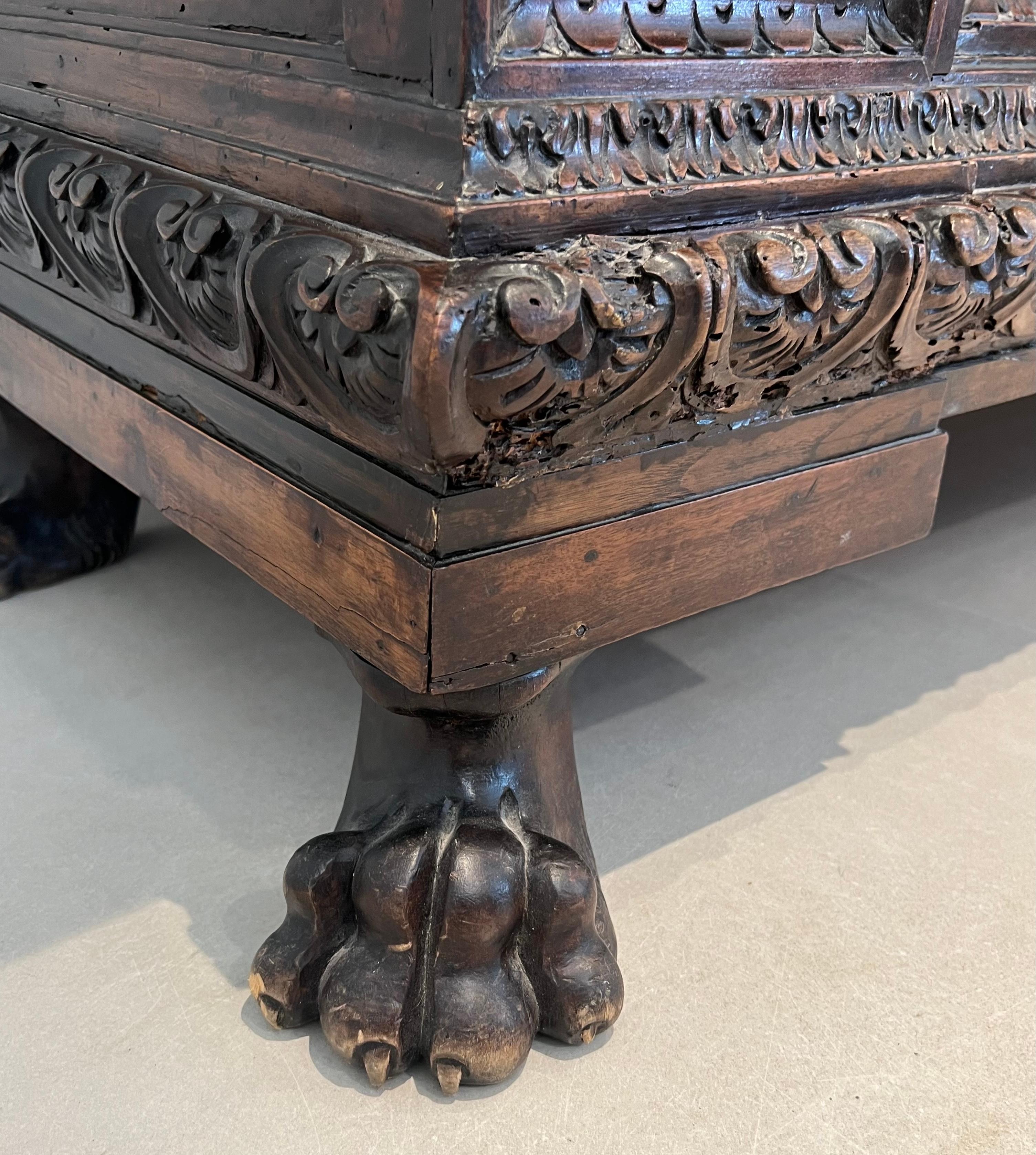 Large carved walnut cassone From Italian Renaissance Period For Sale 13