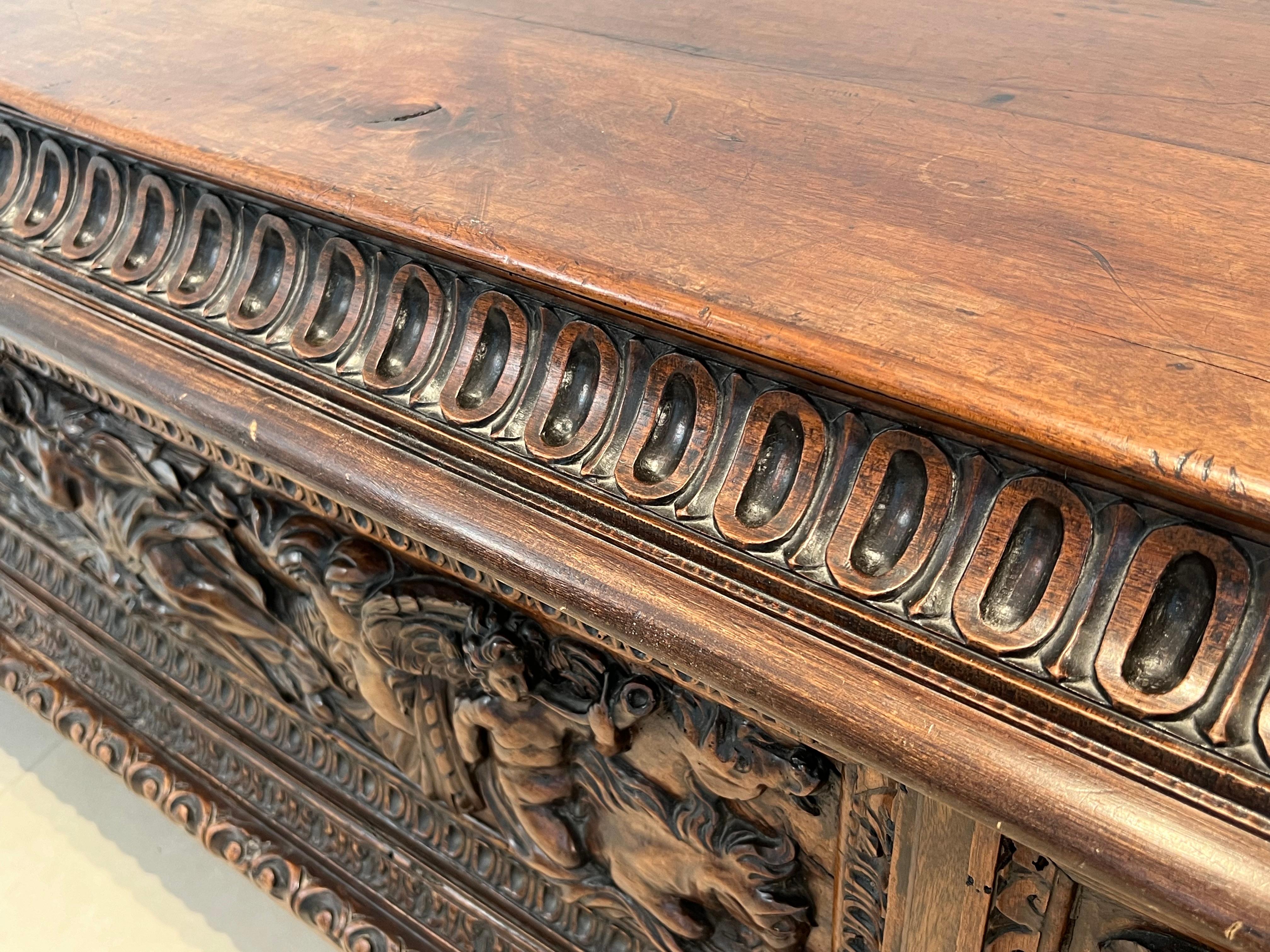 Large carved walnut cassone From Italian Renaissance Period For Sale 1