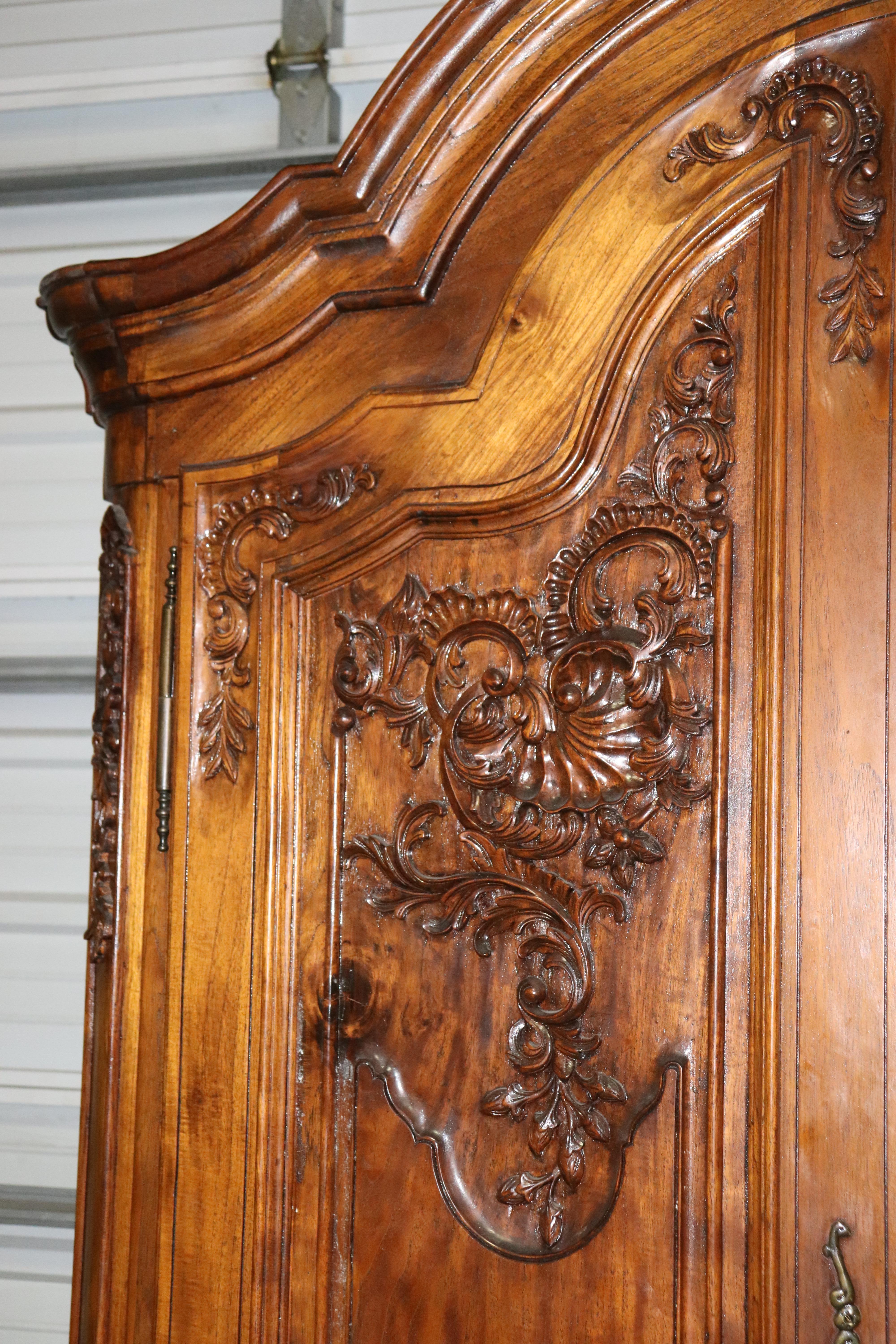 Large Carved Walnut French Bonnet Top Provincial Armoire TV Entertainment Center 8