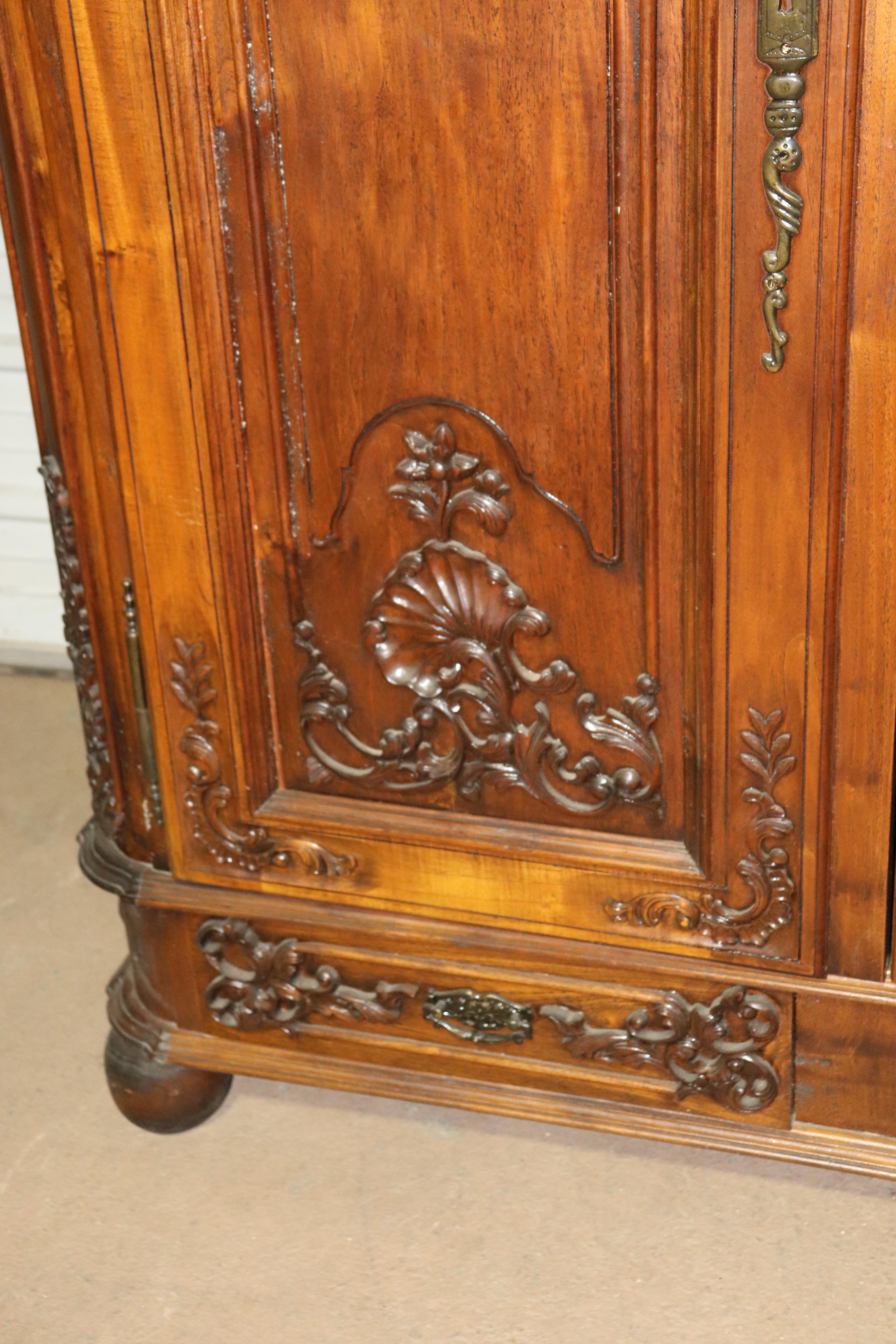 Large Carved Walnut French Bonnet Top Provincial Armoire TV Entertainment Center 9