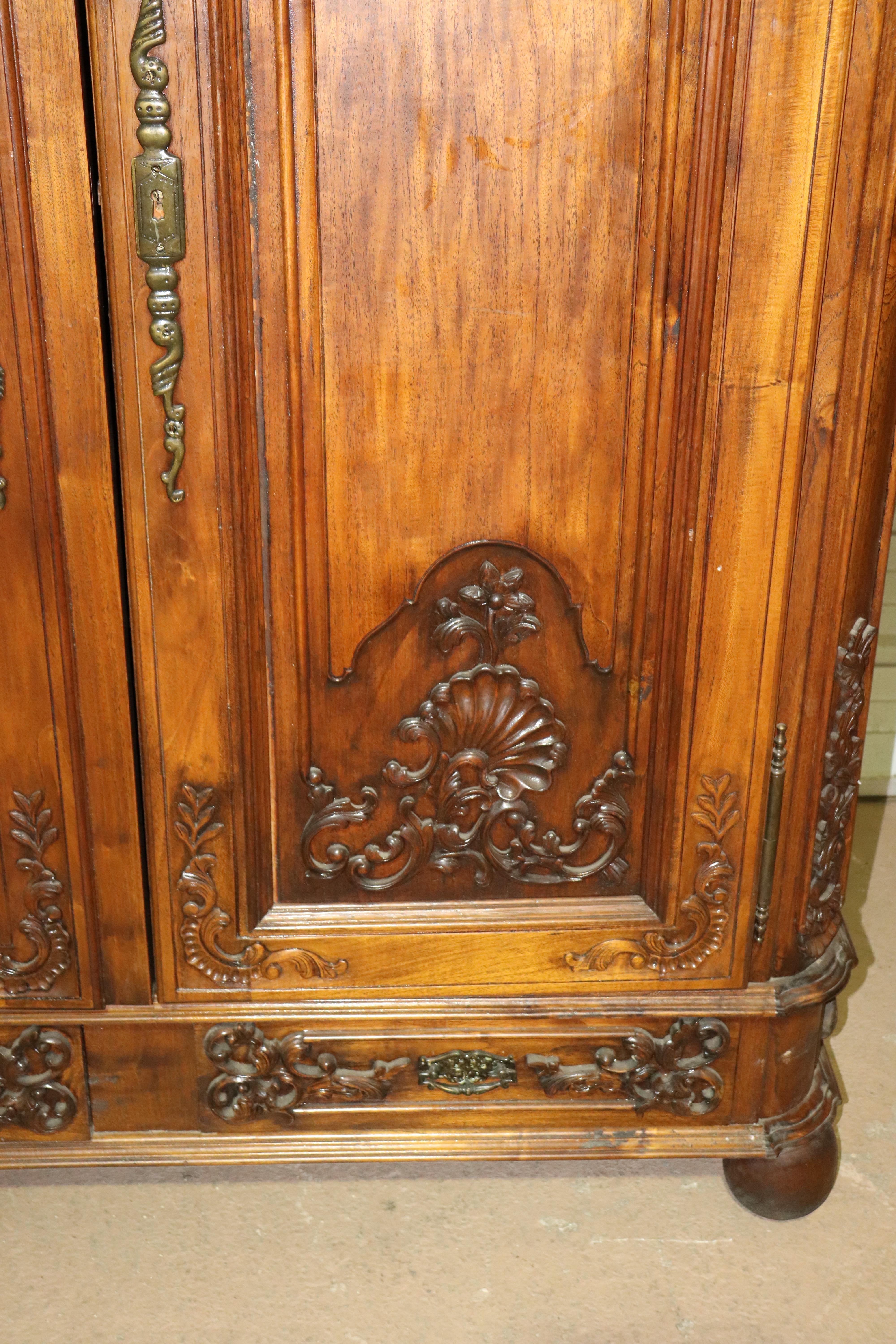 Large Carved Walnut French Bonnet Top Provincial Armoire TV Entertainment Center 10