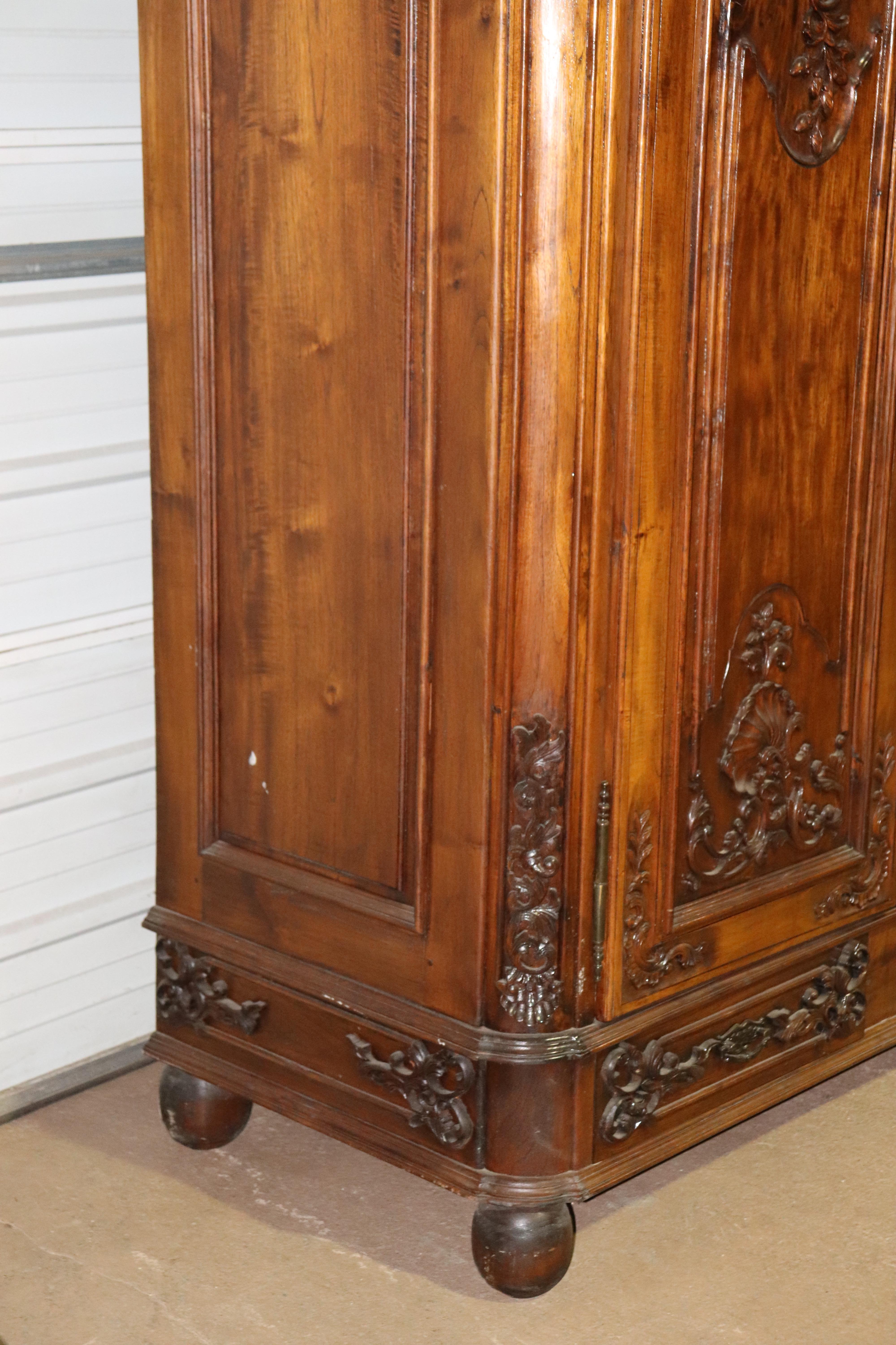 Large Carved Walnut French Bonnet Top Provincial Armoire TV Entertainment Center 1