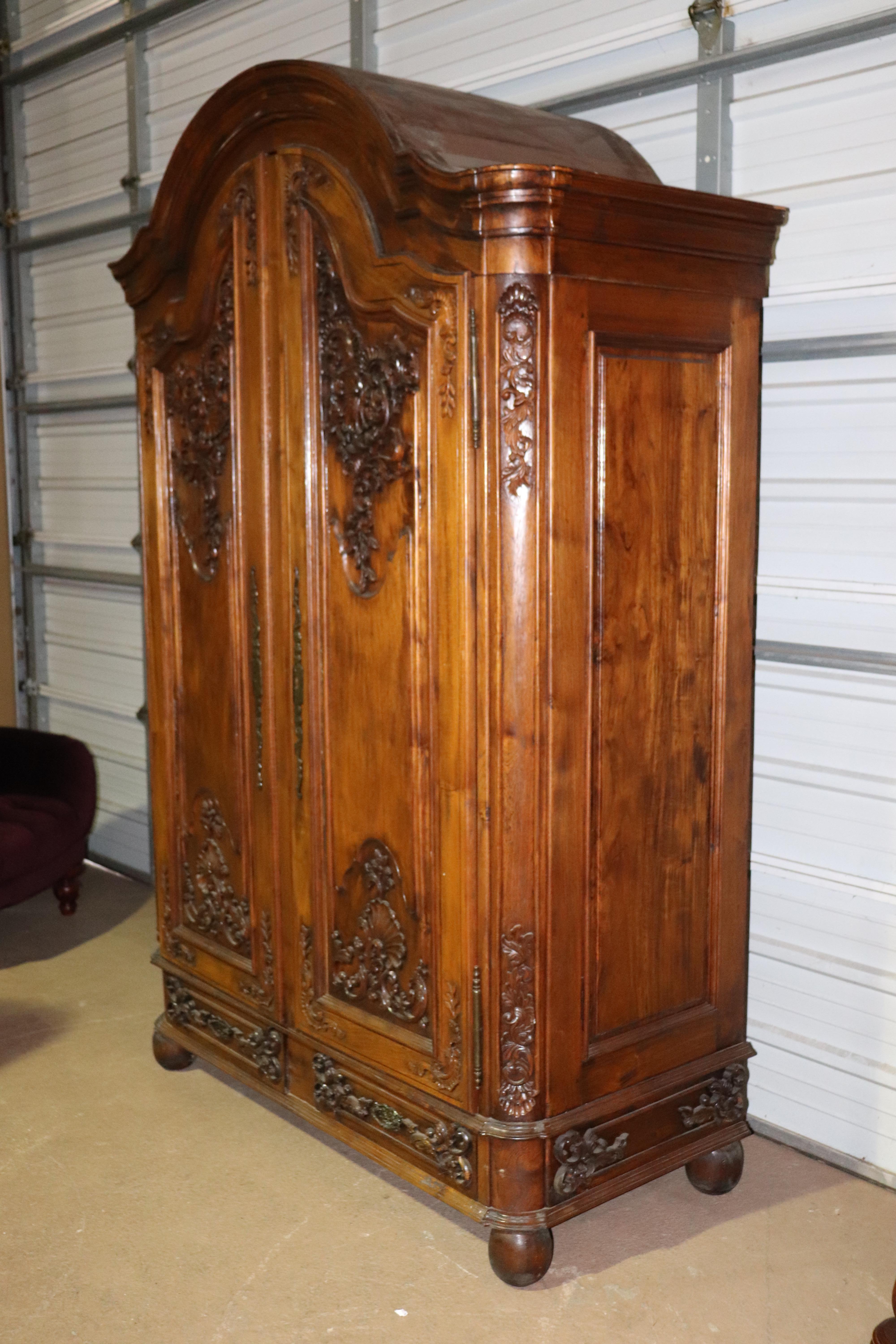 Large Carved Walnut French Bonnet Top Provincial Armoire TV Entertainment Center 2