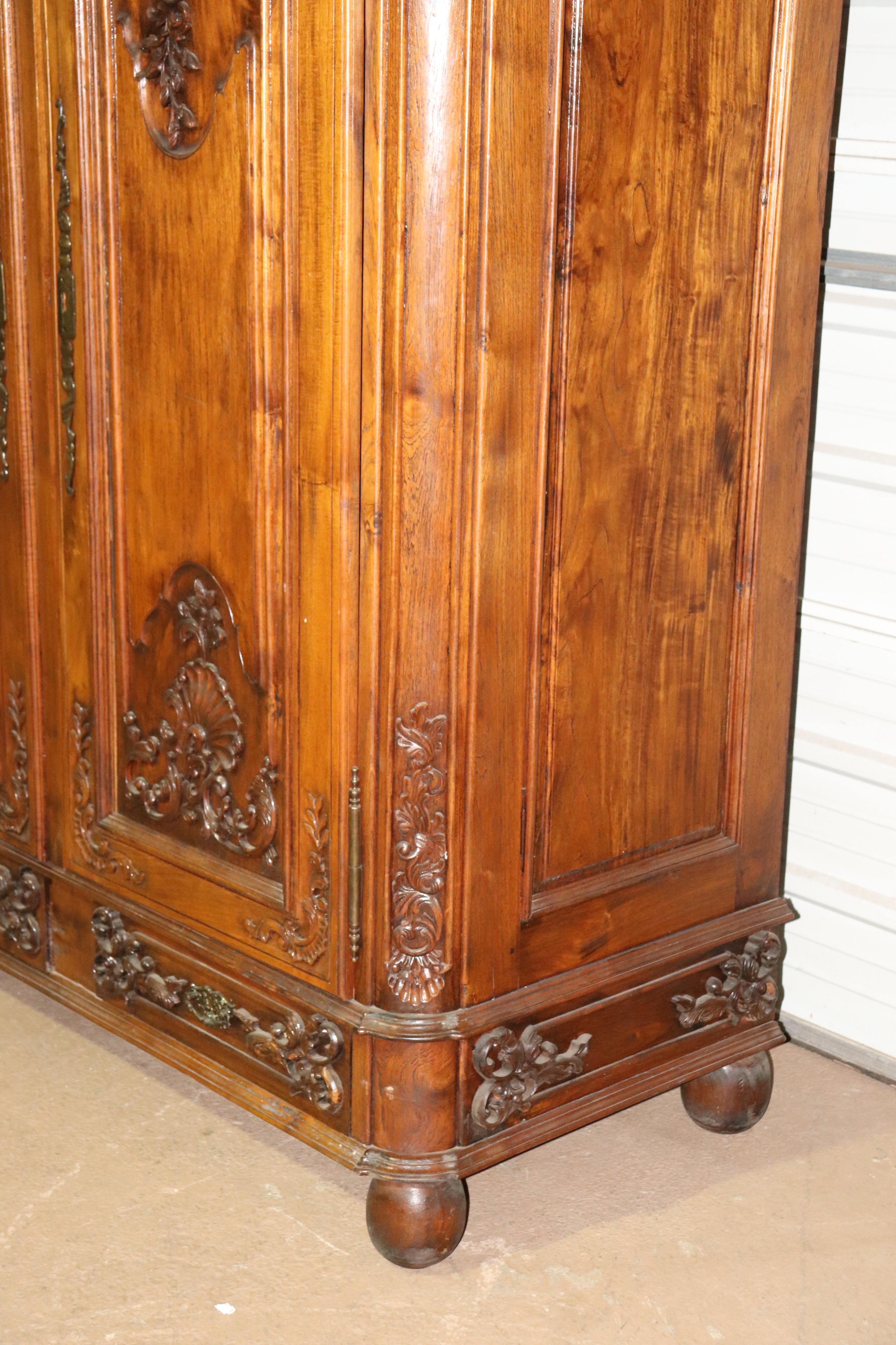 Large Carved Walnut French Bonnet Top Provincial Armoire TV Entertainment Center 4