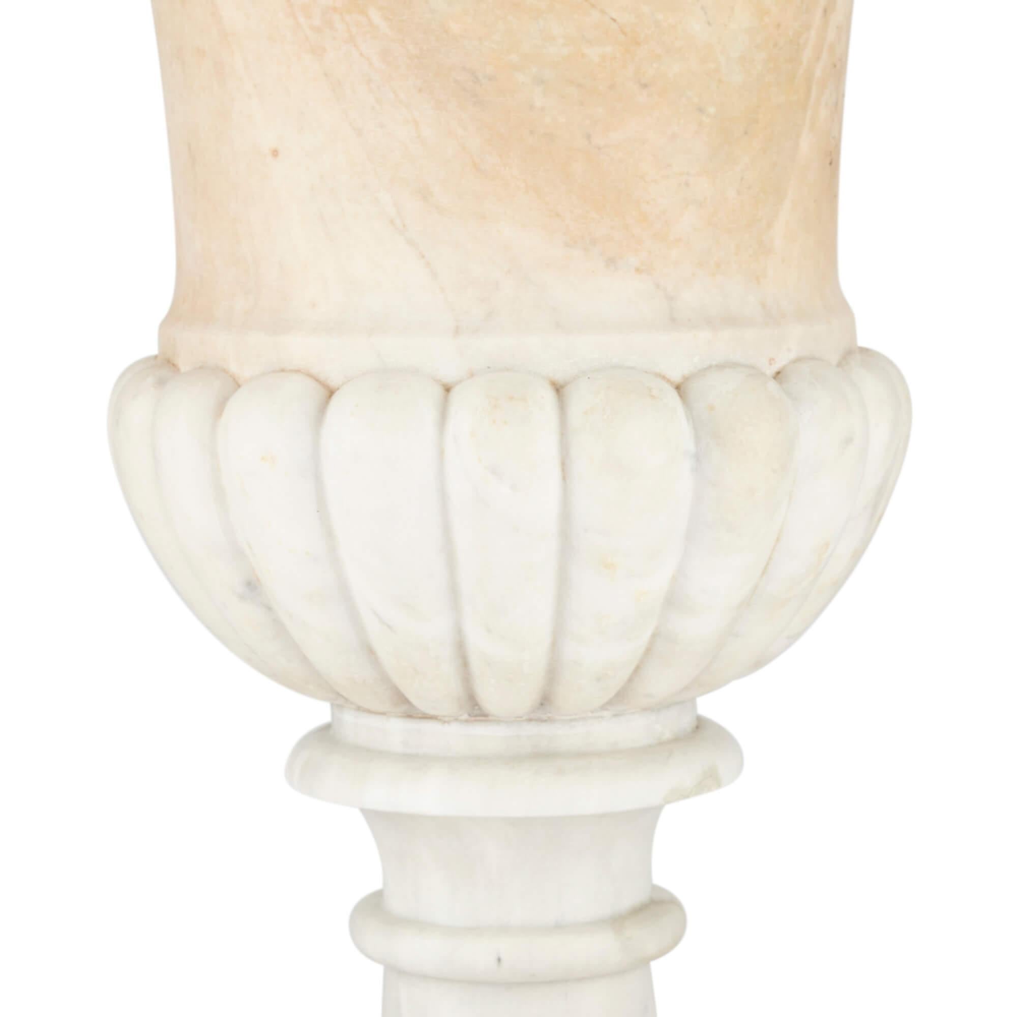 Large Carved White Marble Campagna-Form Garden Urn In Fair Condition For Sale In London, GB