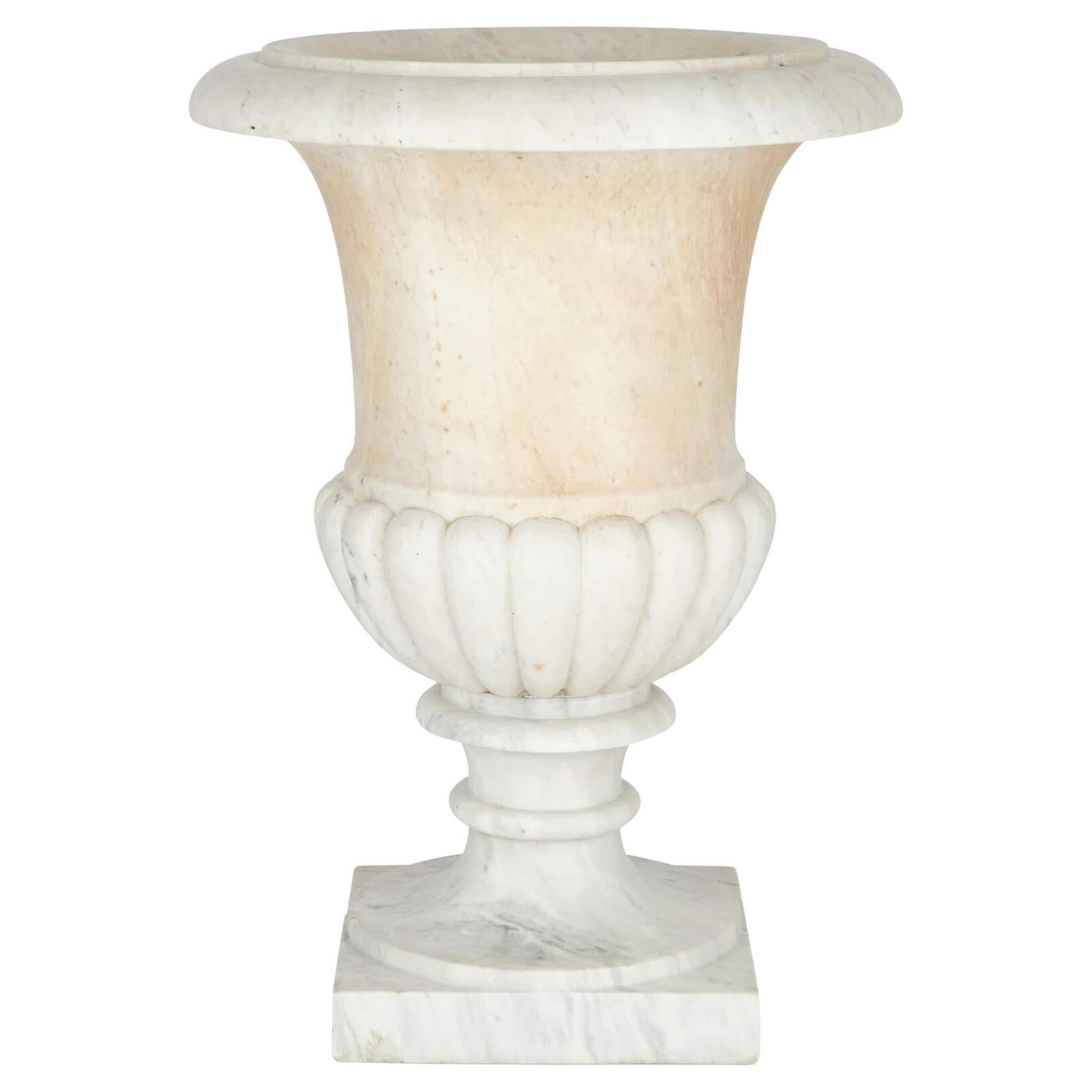 Large Carved White Marble Campagna-Form Garden Urn For Sale