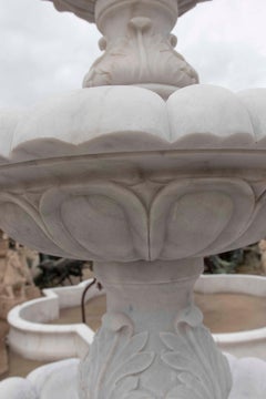 Large Carved White Marble Fountain with Three Basins and Surround