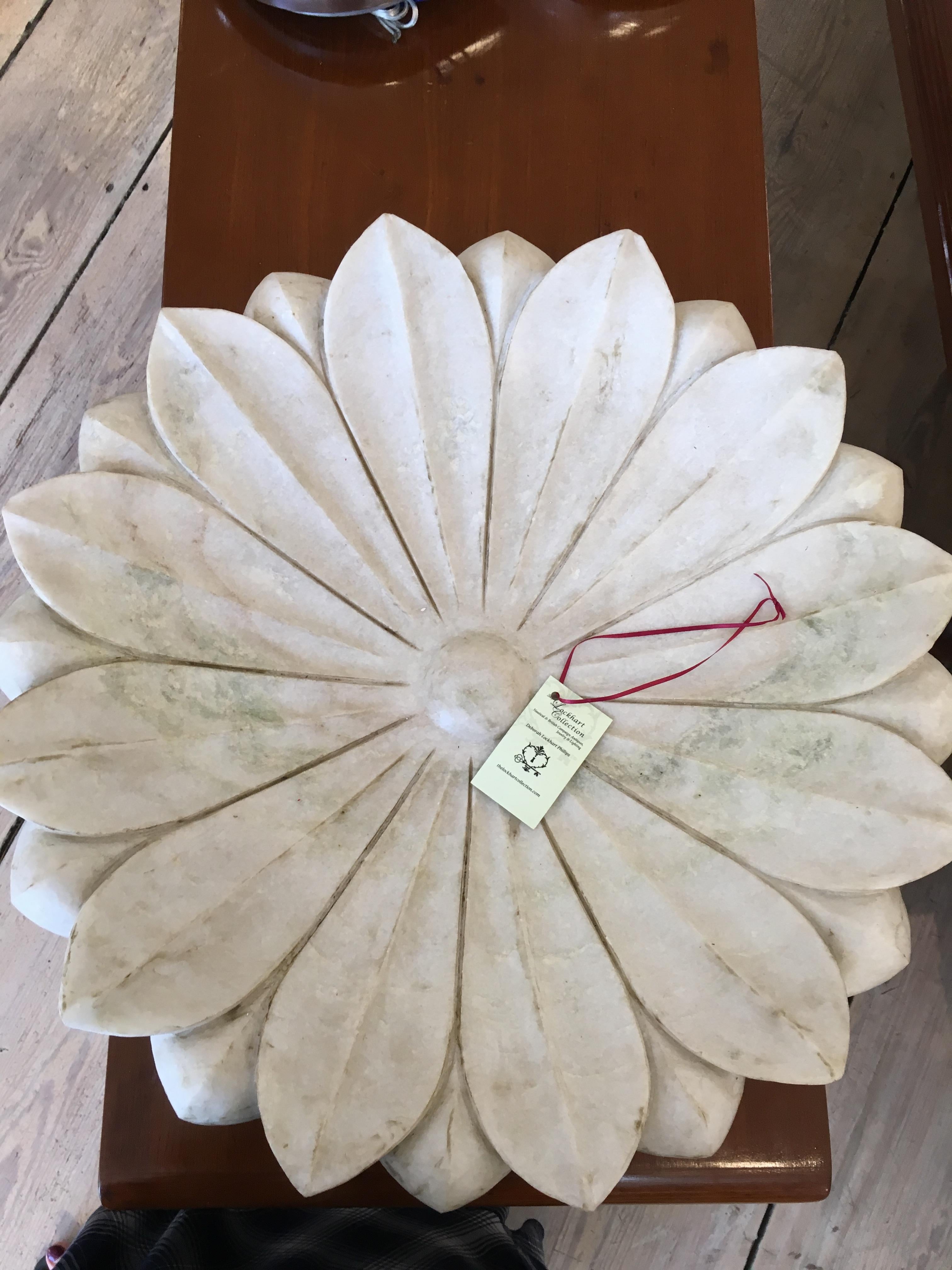 Large Carved White Marble Lotus Flower Platter 2