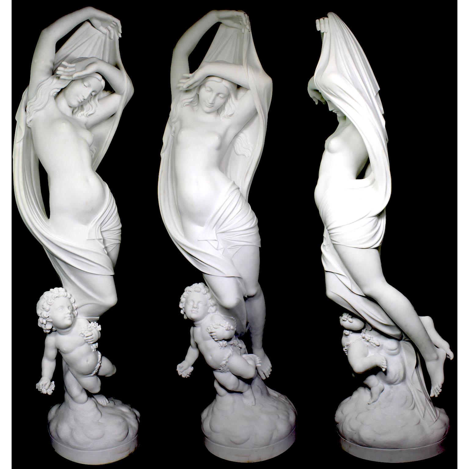 A large beautifully carved white marble sculpture of 