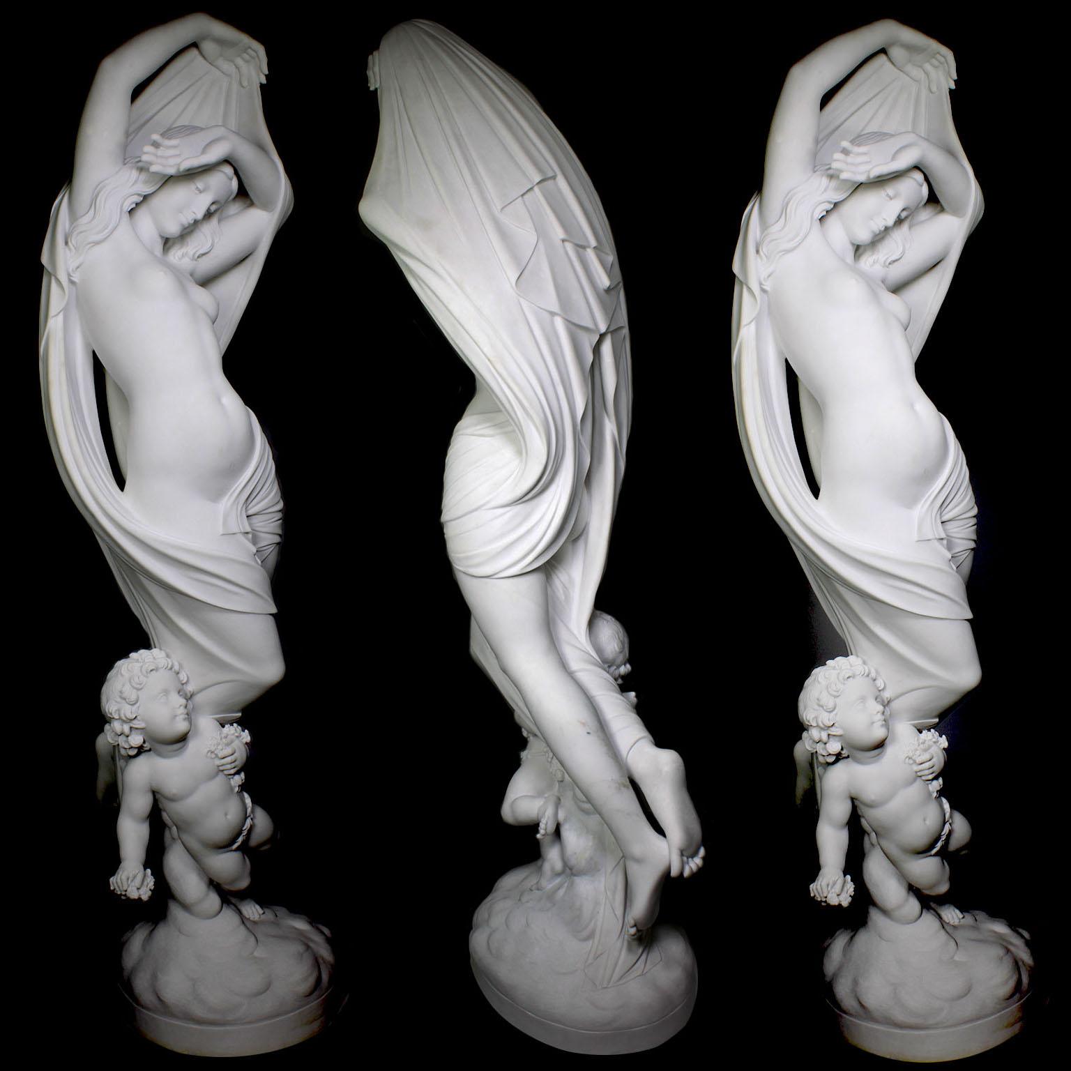 Neoclassical Revival Large Carved White Marble Sculpture of 