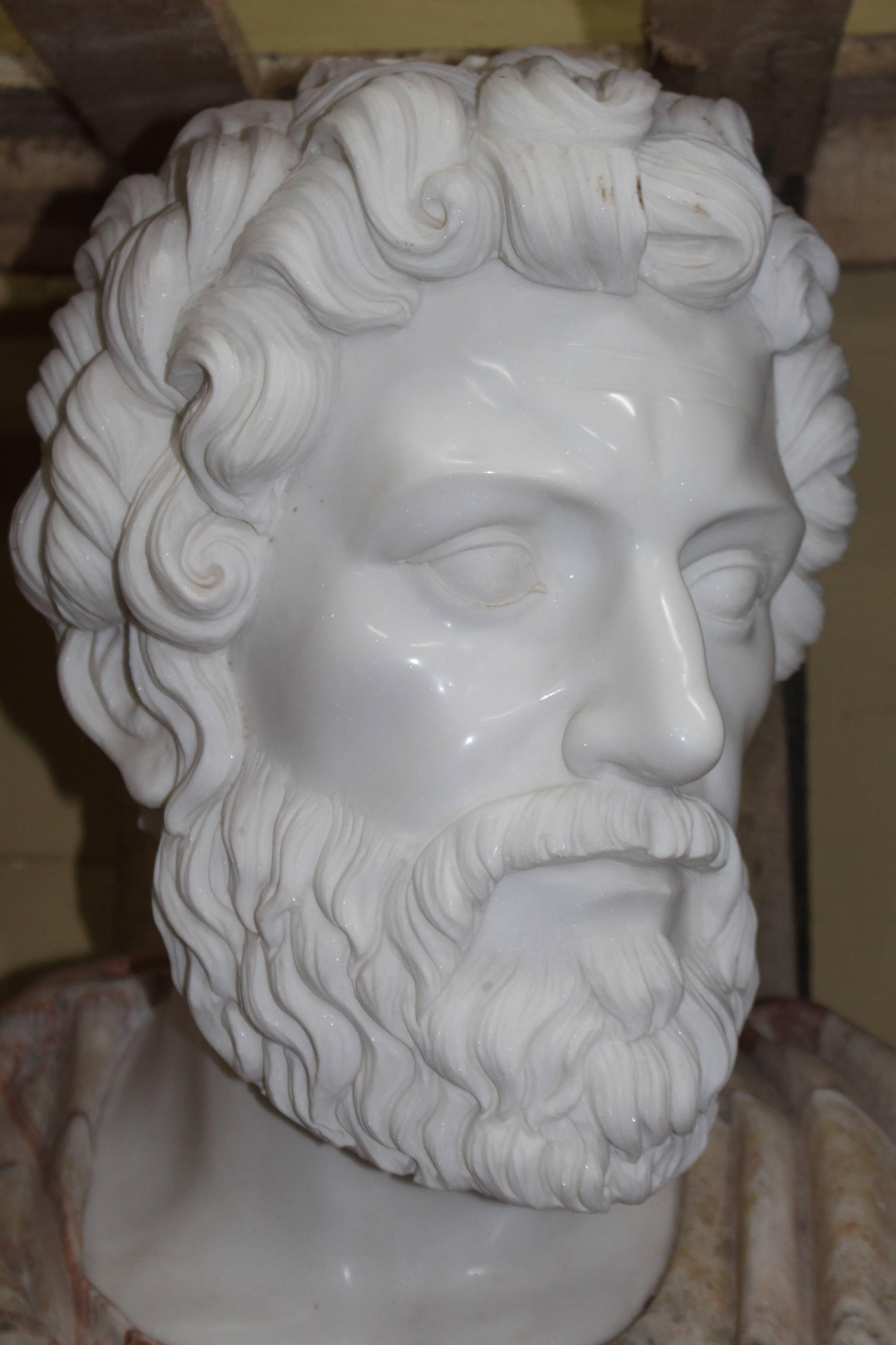 Large Carved White & Rouge Marble Bust of Roman Emperor In Good Condition For Sale In Worcester, Worcestershire