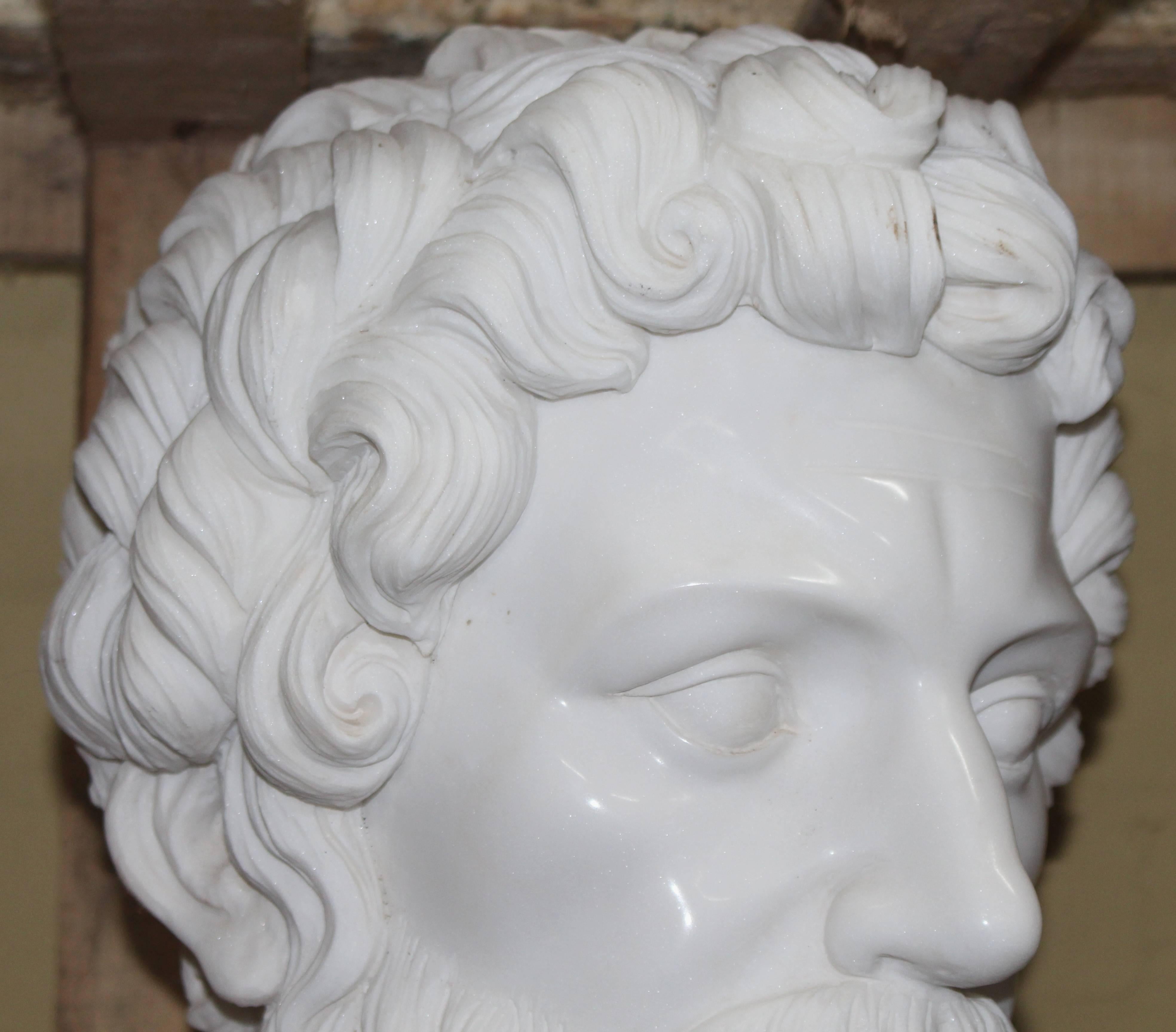 20th Century Large Carved White & Rouge Marble Bust of Roman Emperor For Sale