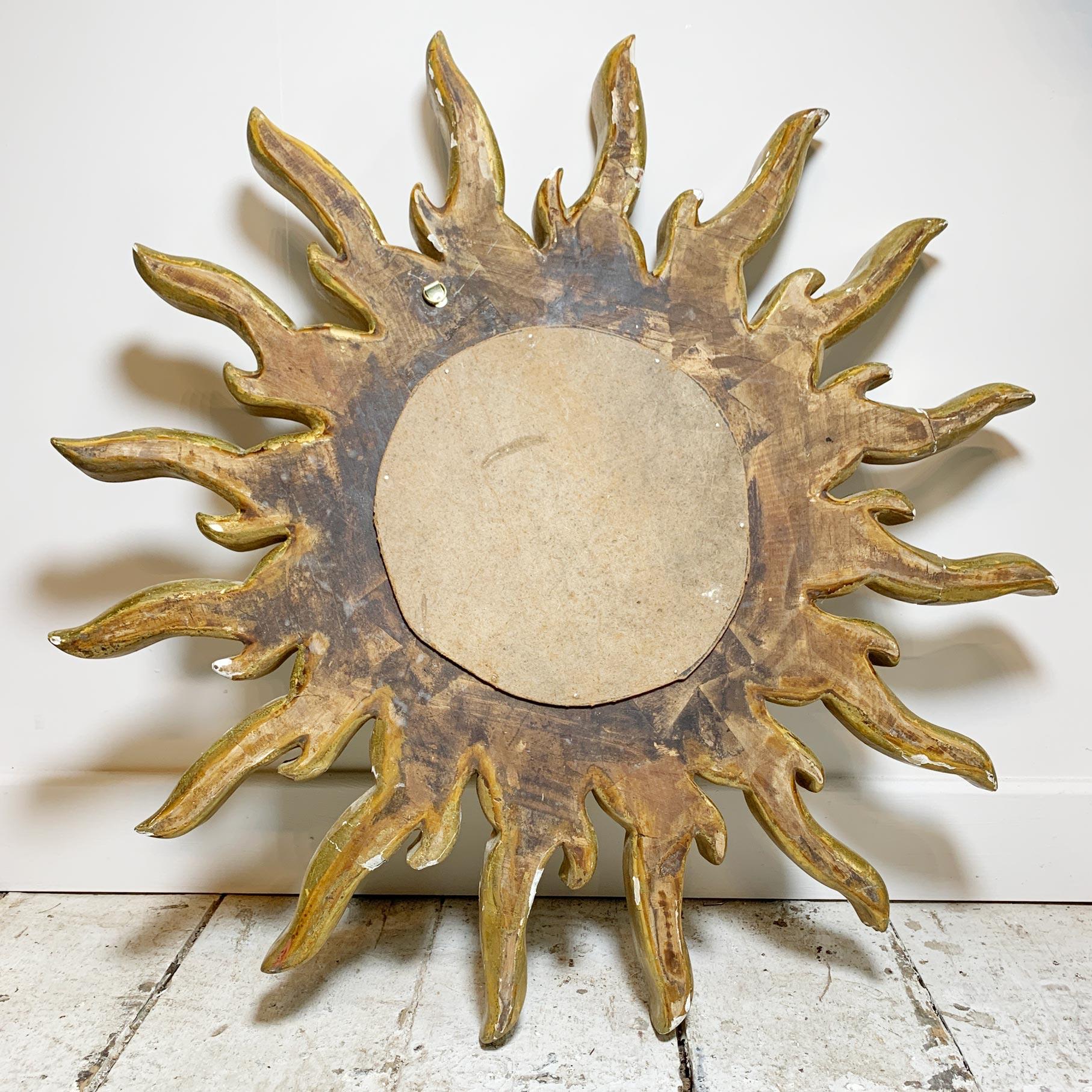 Large Carved Wood and Gold Gesso Sunburst Mirror 1920’s For Sale 5