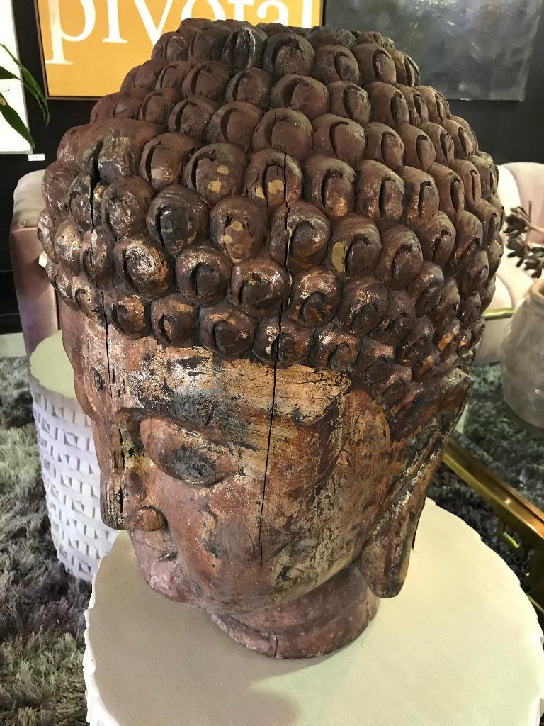 wood buddha head