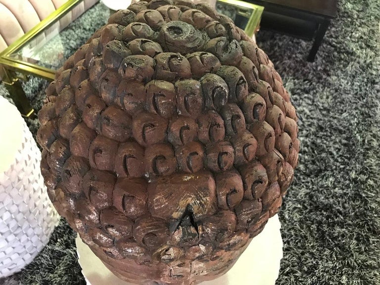 Large Carved Wood and Gilt Temple Buddha Head Bust For Sale at 1stdibs
