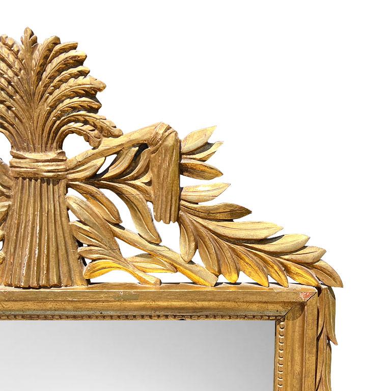 Hollywood Regency Large Carved Wood Antique Gilt Sheaf of Wheat and Moon Wall Mirror - Italy